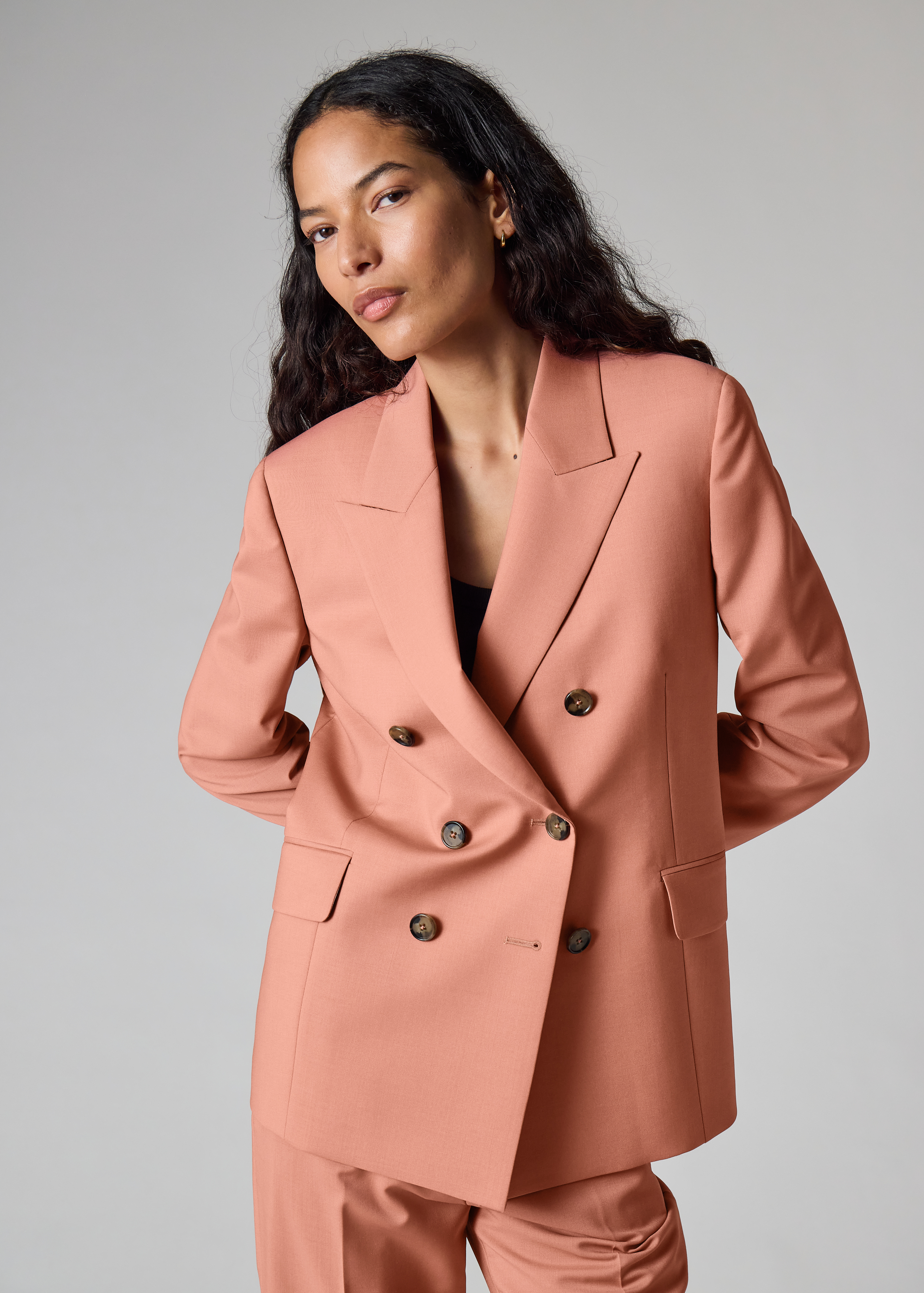 Women's Peach Mohair-Blend Double Breasted Blazer