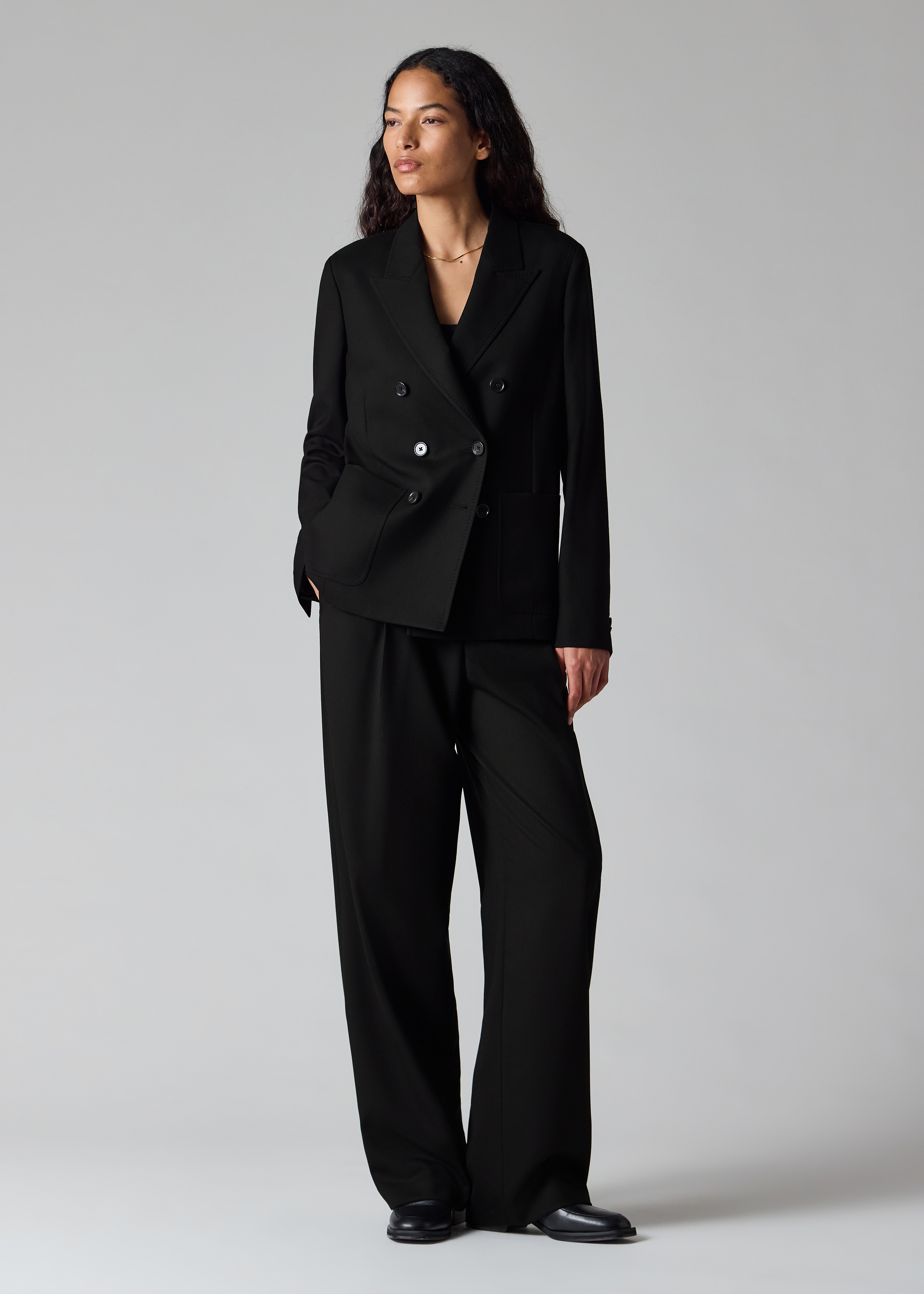 Women's A Suit To Travel In - Black Unlined Double-Breasted Wool Blazer