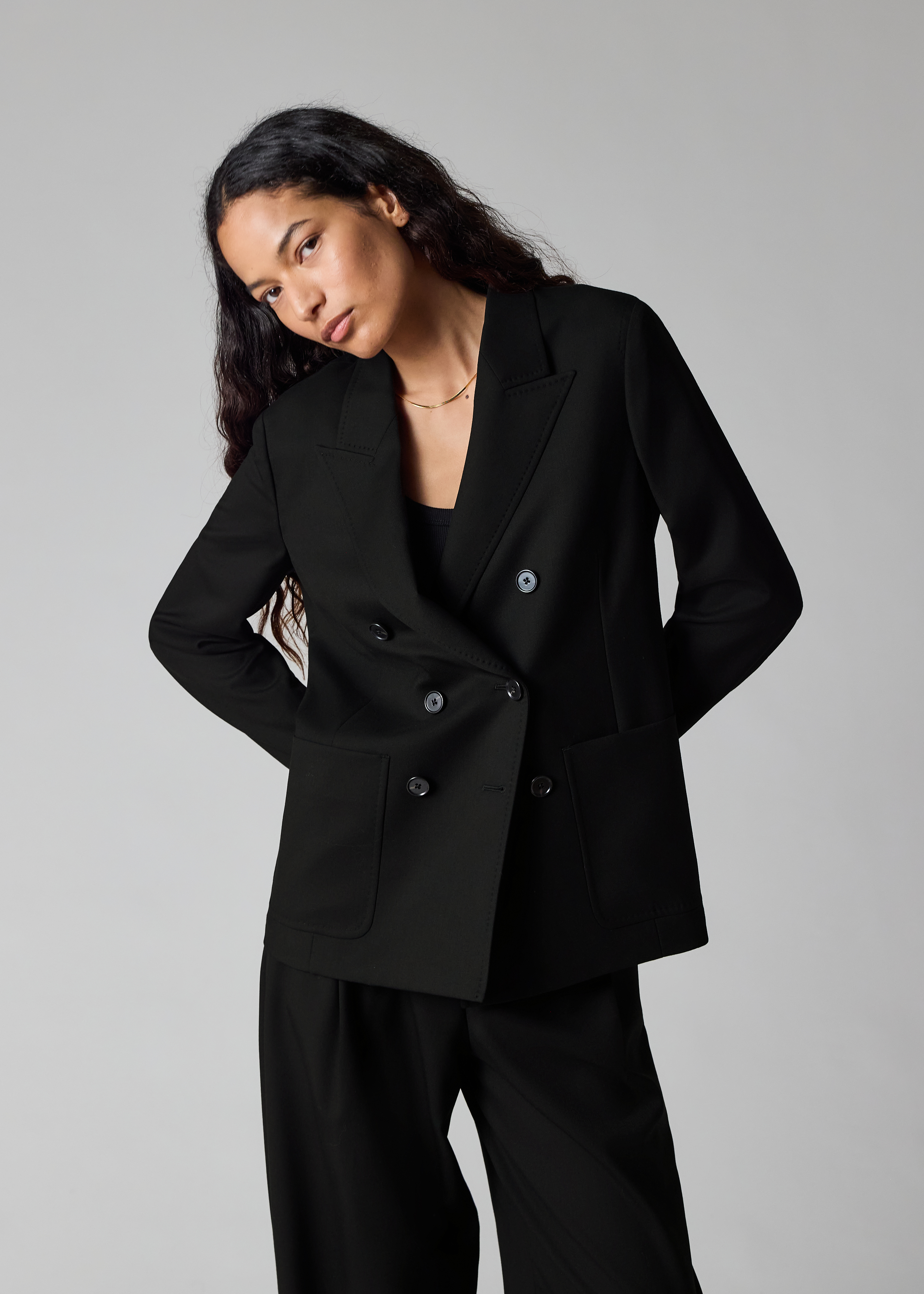 Women's A Suit To Travel In - Black Unlined Double-Breasted Wool Blazer