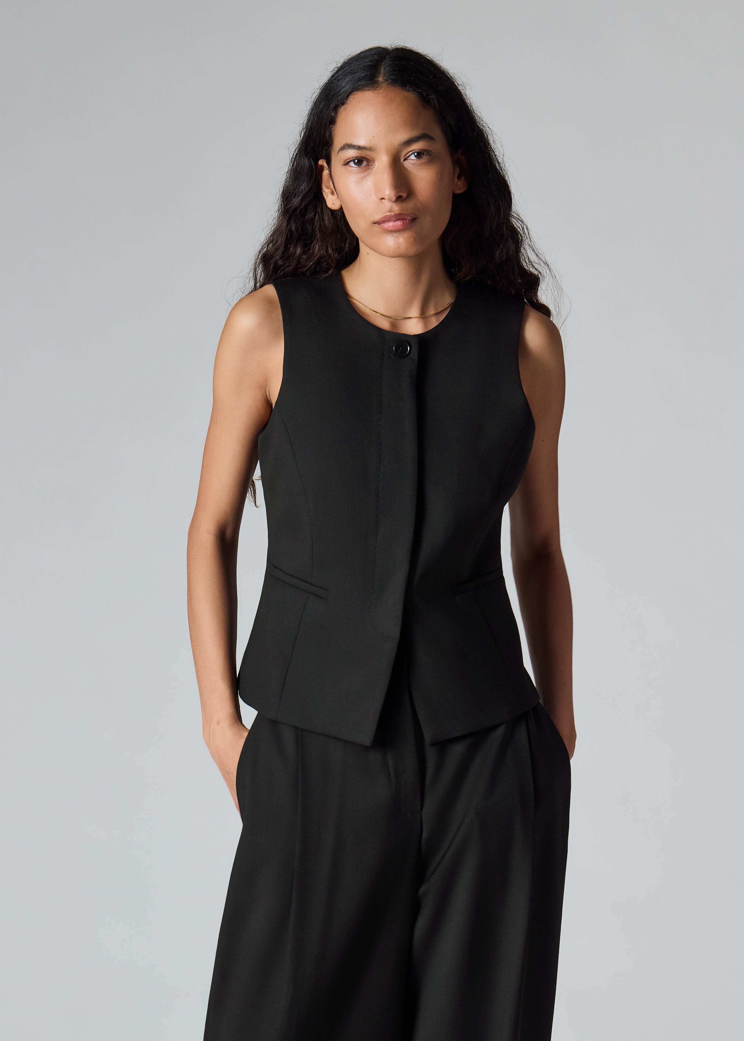A Suit To Travel In - Women's Black Wool Asymmetric Waistcoat