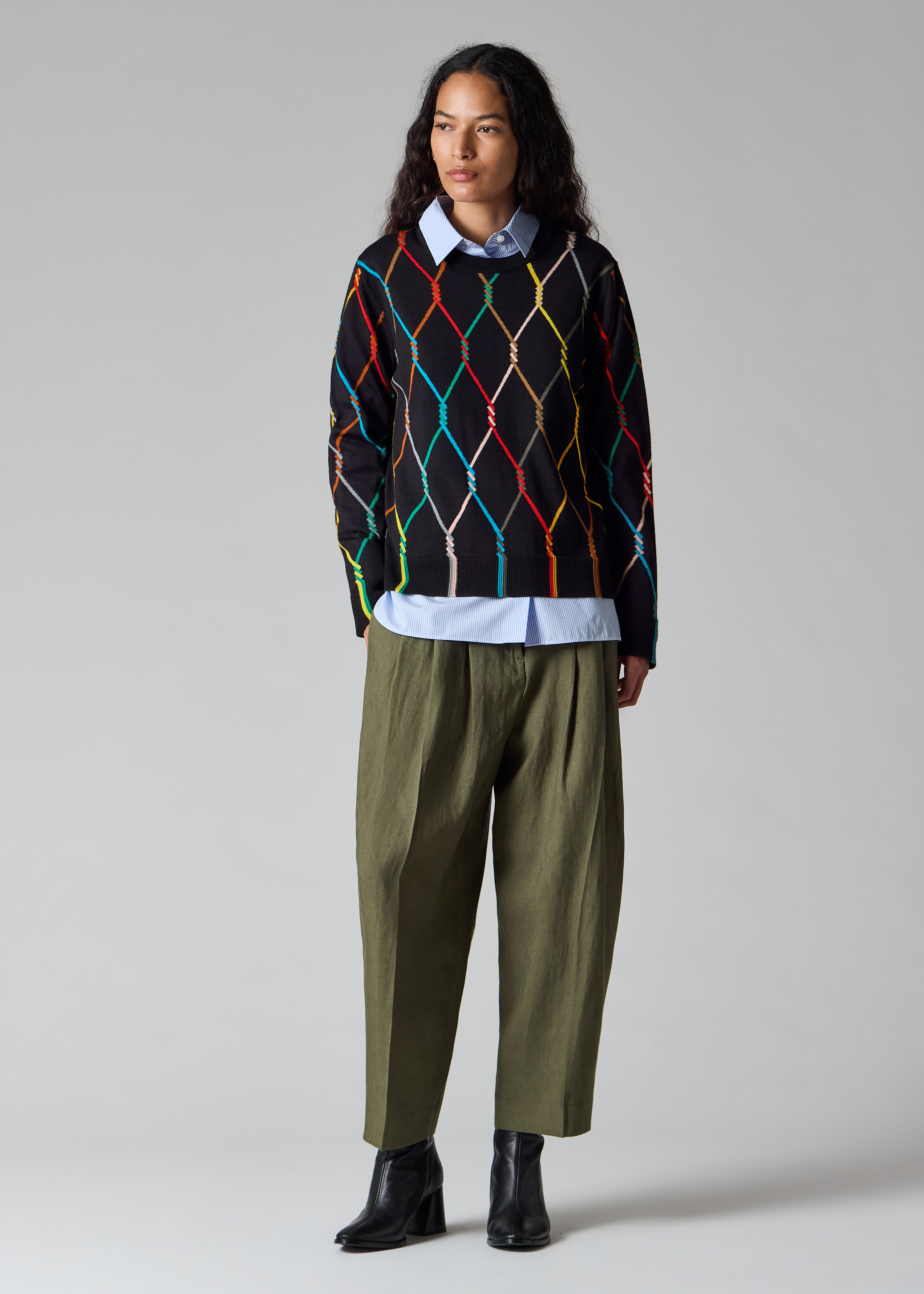 Women's Navy Knitted Sweater with Signature Diamond Pattern