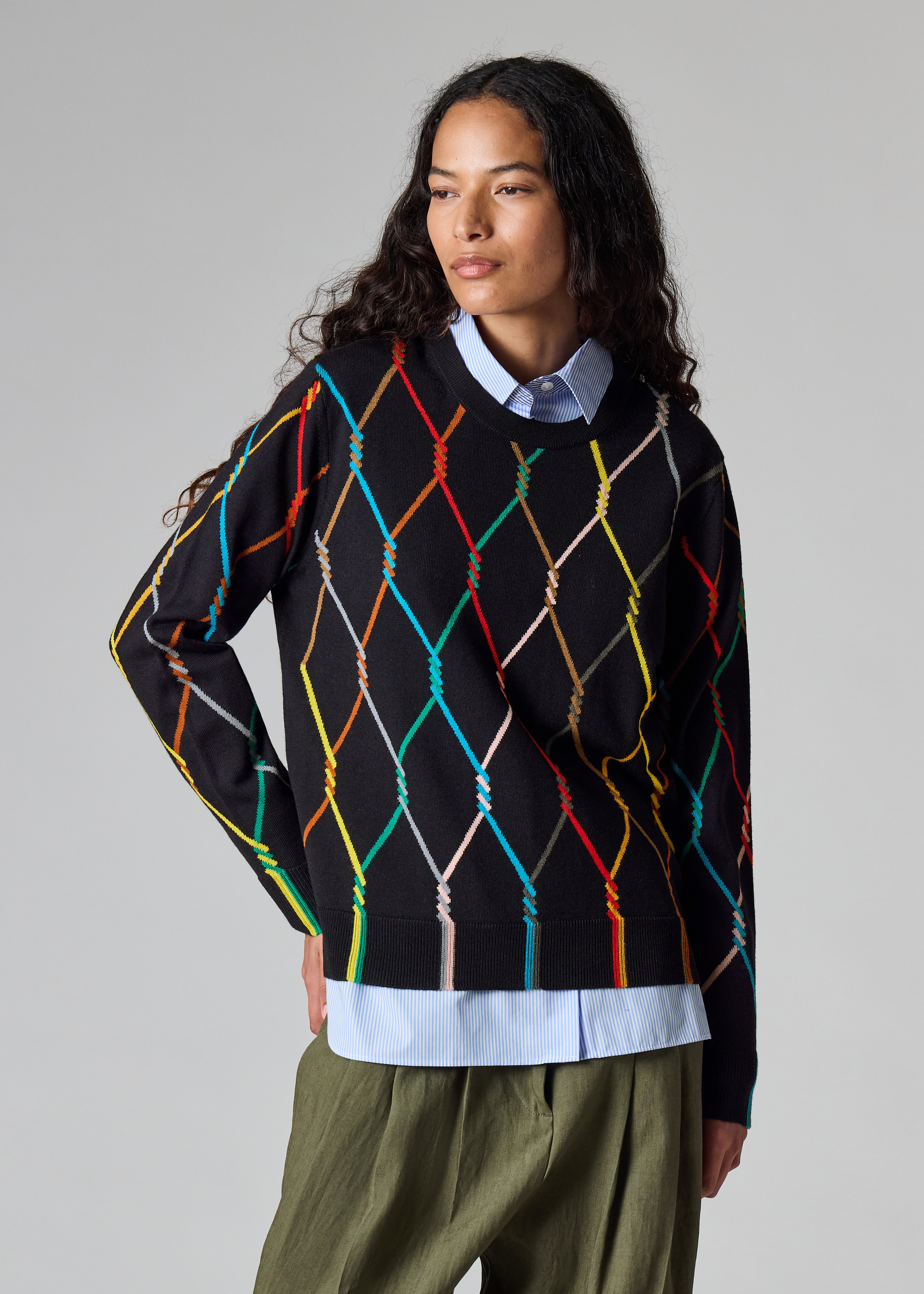 Women's Navy Knitted Sweater with Signature Diamond Pattern