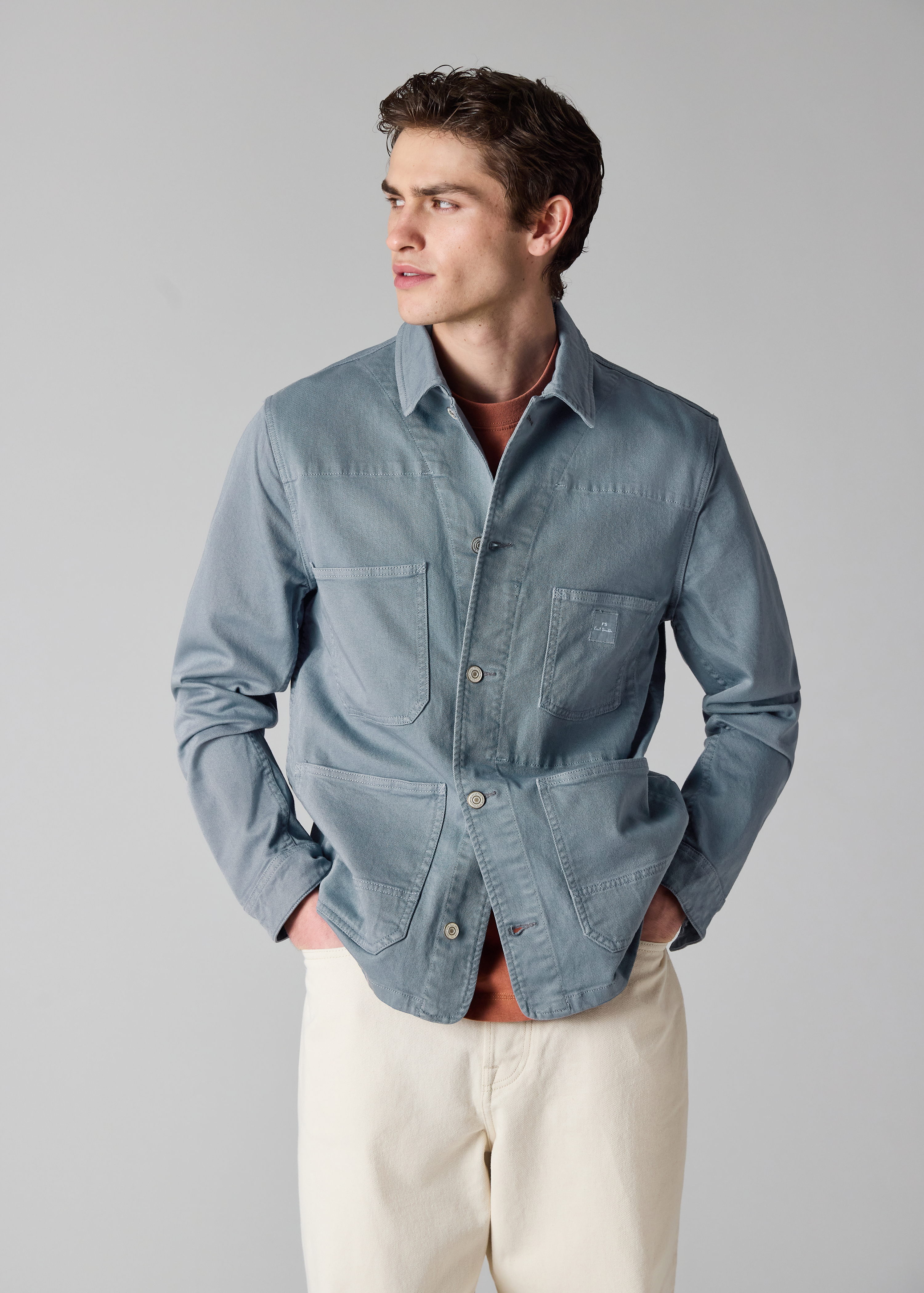 Powder Blue Garment-Dyed Denim Work Jacket