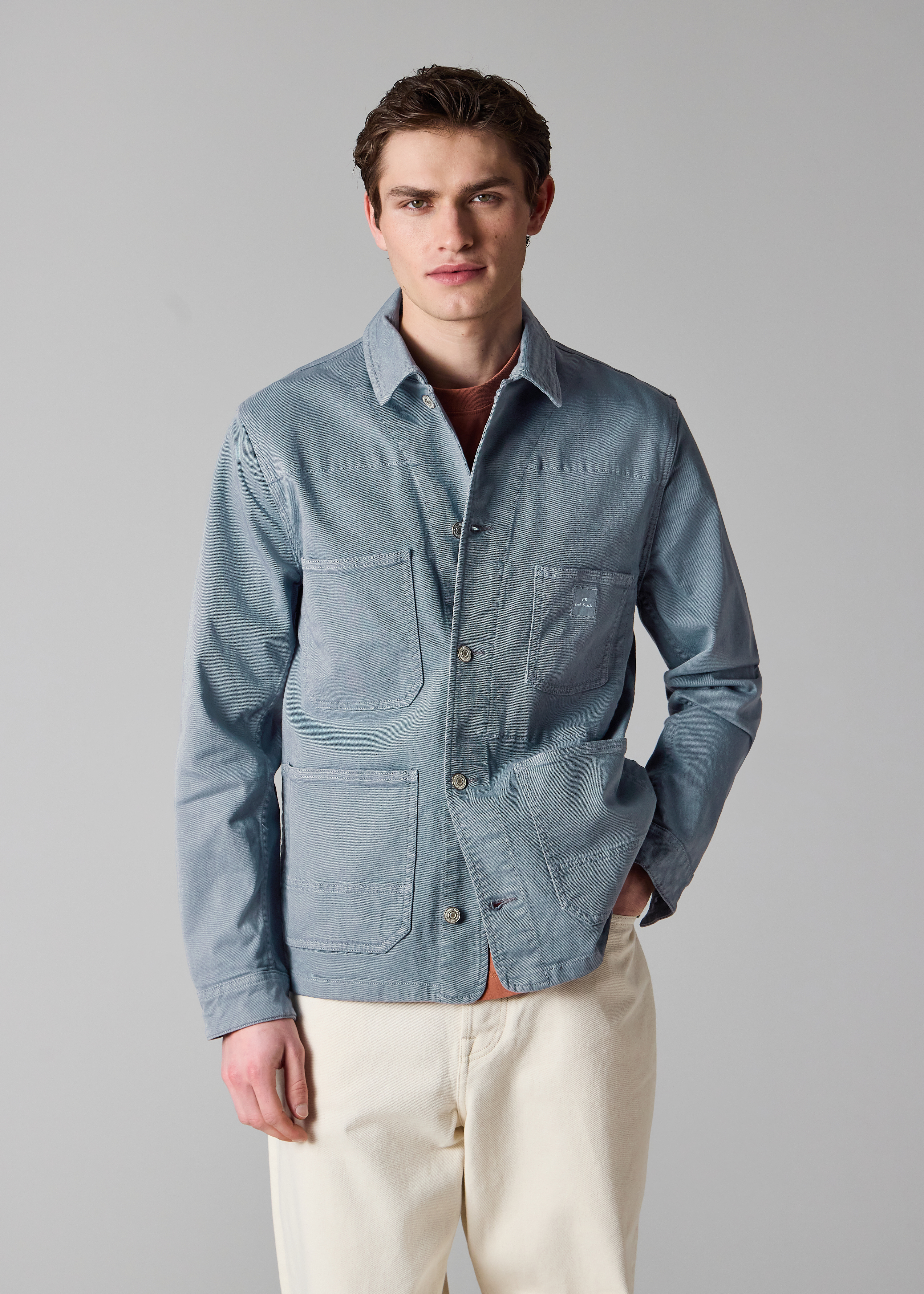 Powder Blue Garment-Dyed Denim Work Jacket
