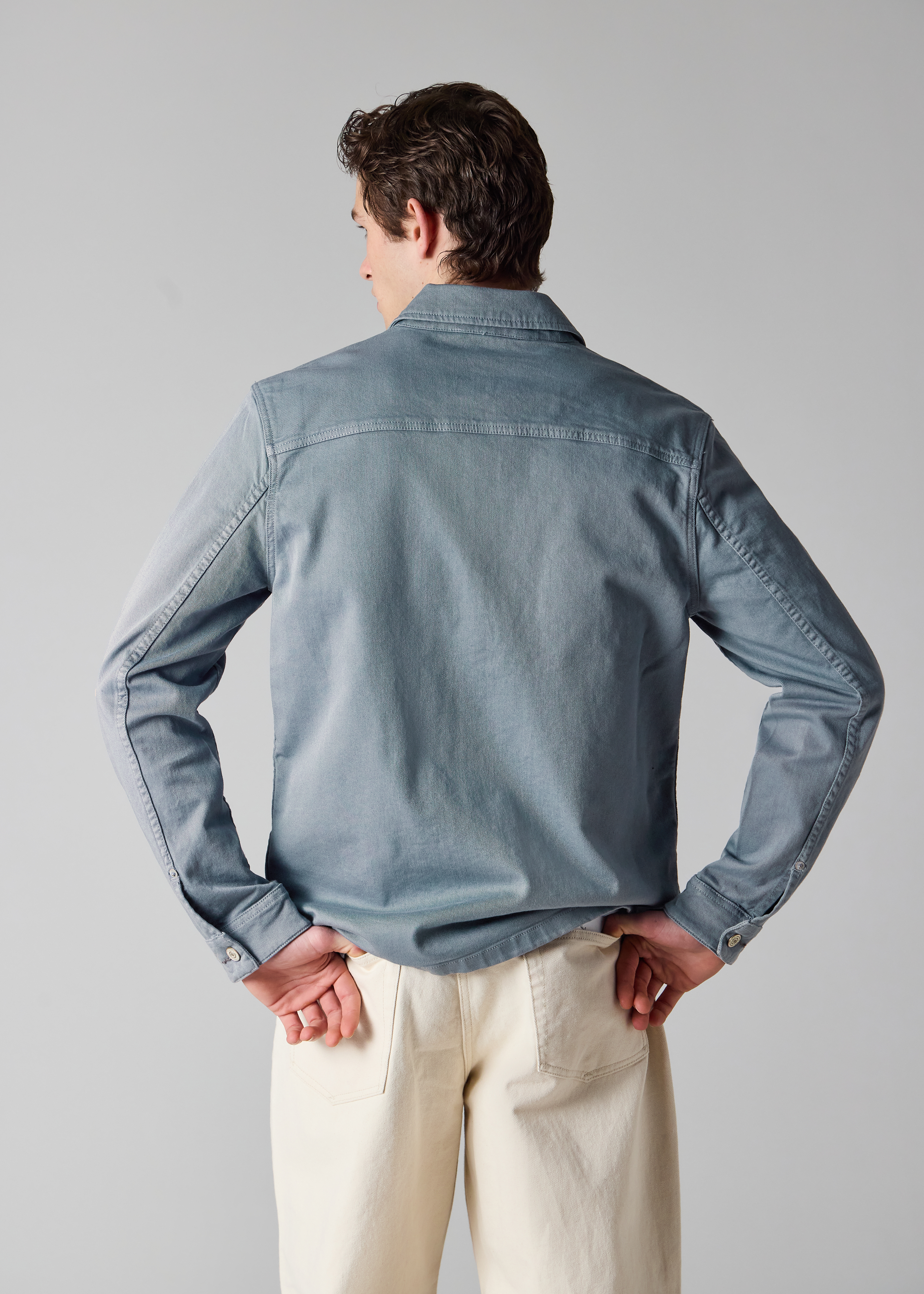 Powder Blue Garment-Dyed Denim Work Jacket