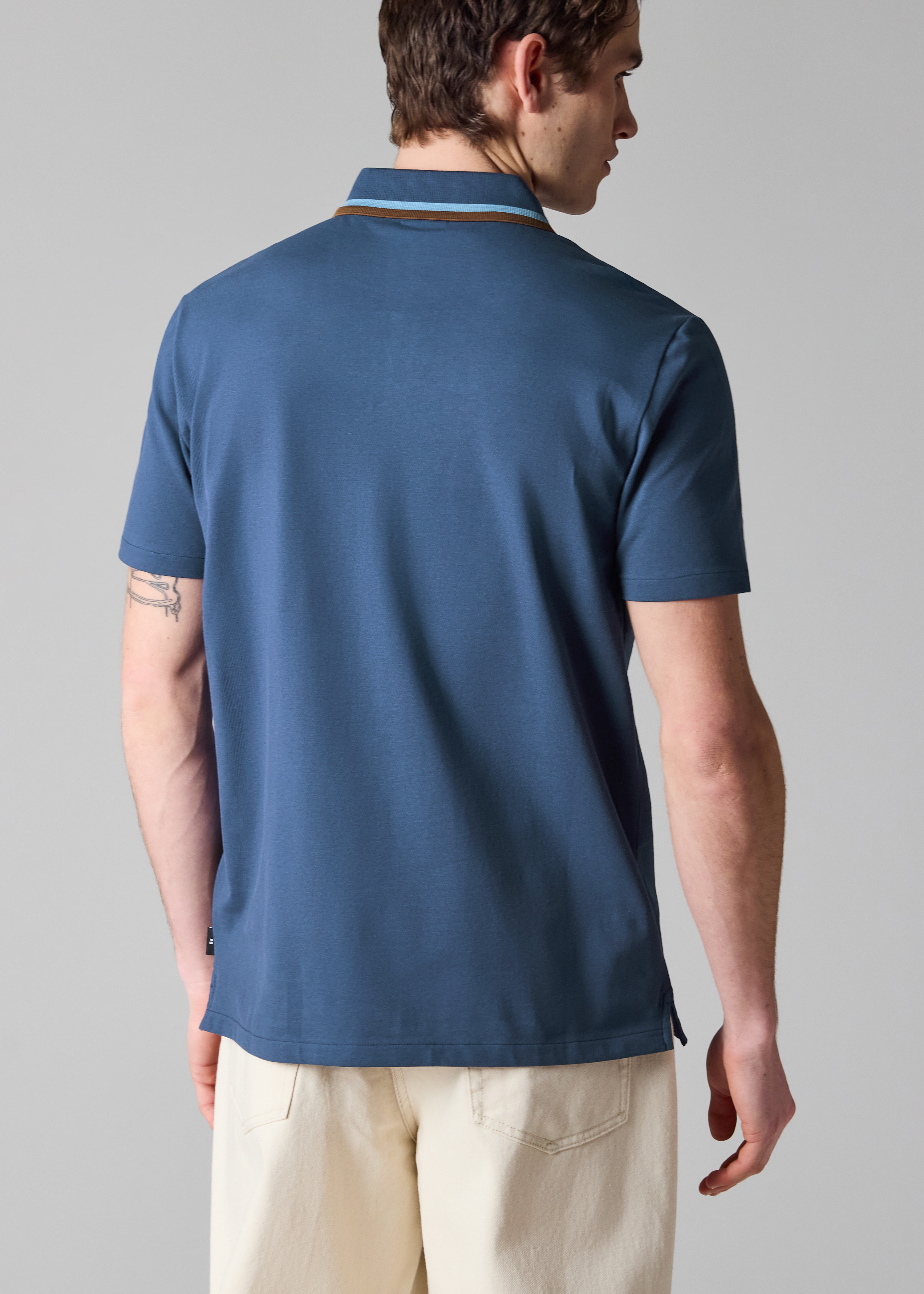 Mid Blue Contrast Tipping Zip Polo Shirt
