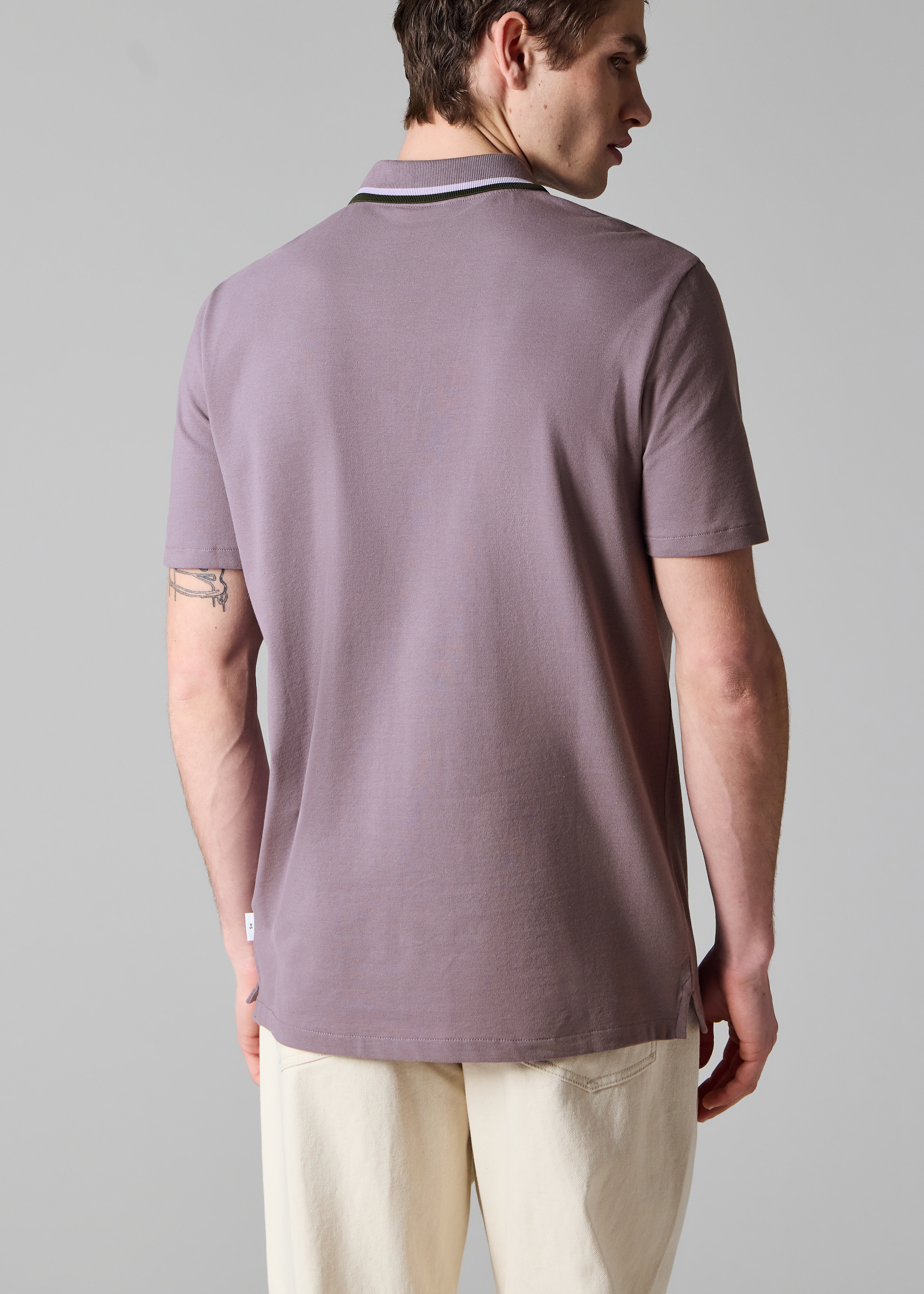 Washed Mauve Contrast Tipping Zip Polo Shirt