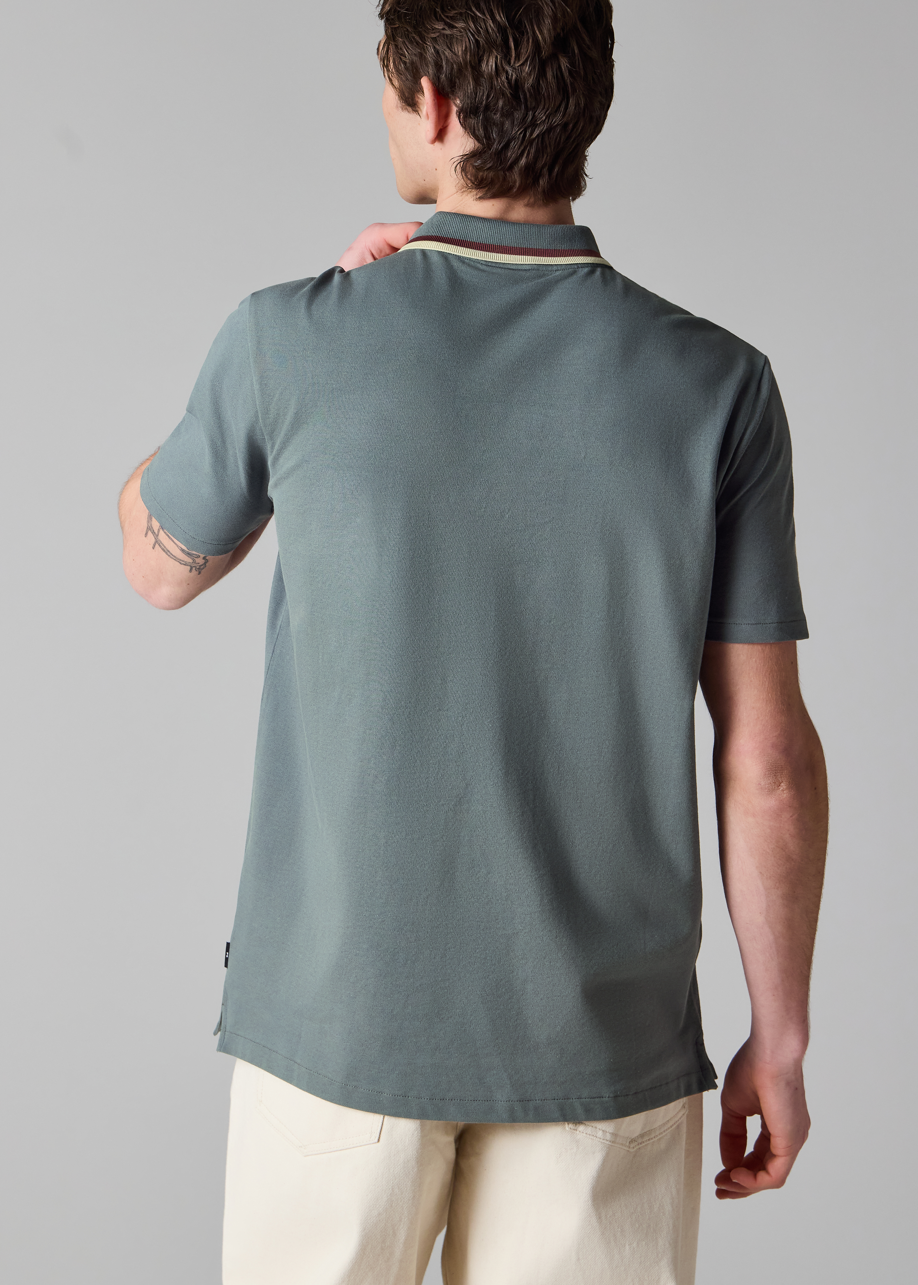 Grey Contrast Tipping Zip Polo Shirt