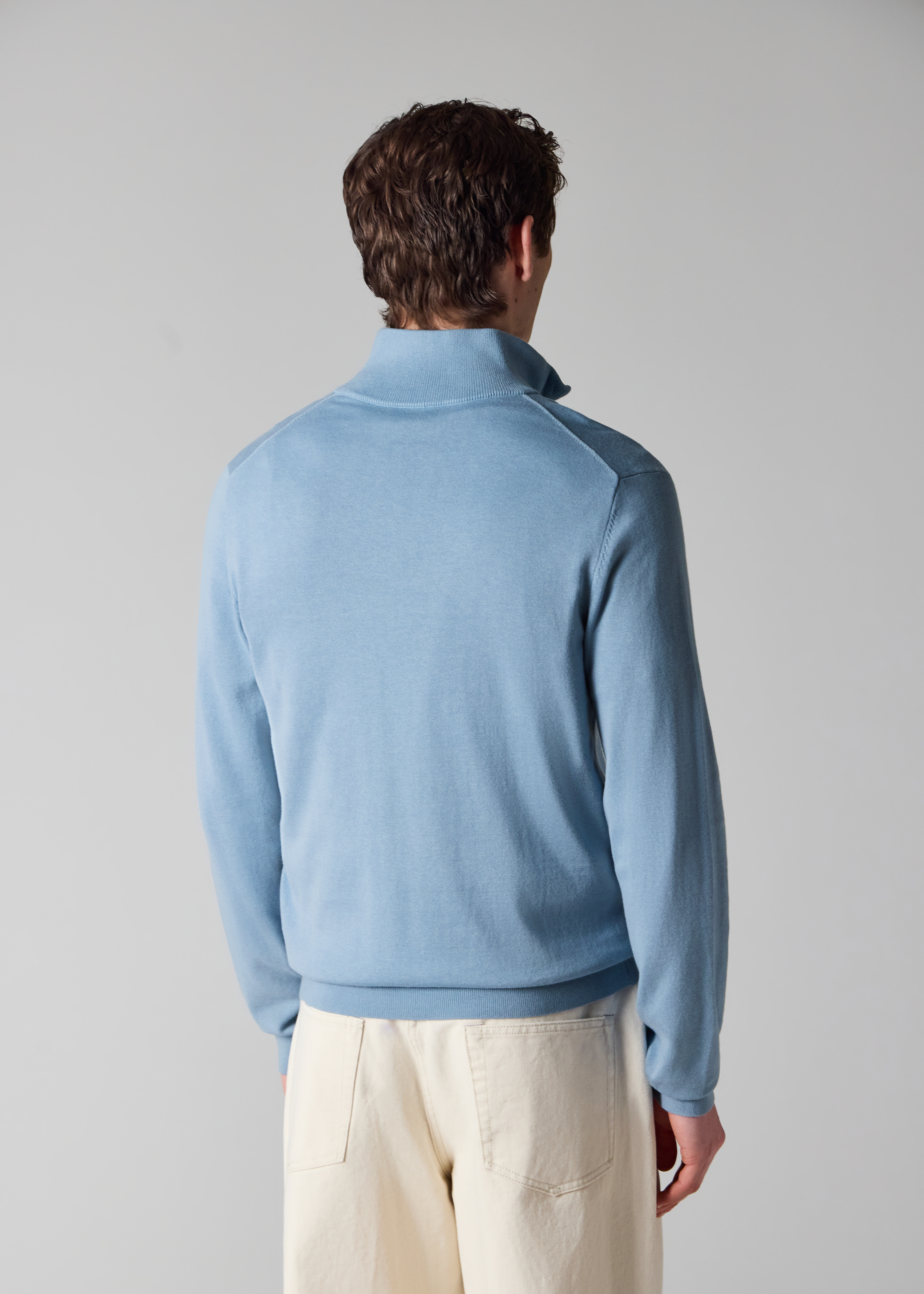 Pale Blue Organic Cotton Quarter Zip Zebra Logo Sweater