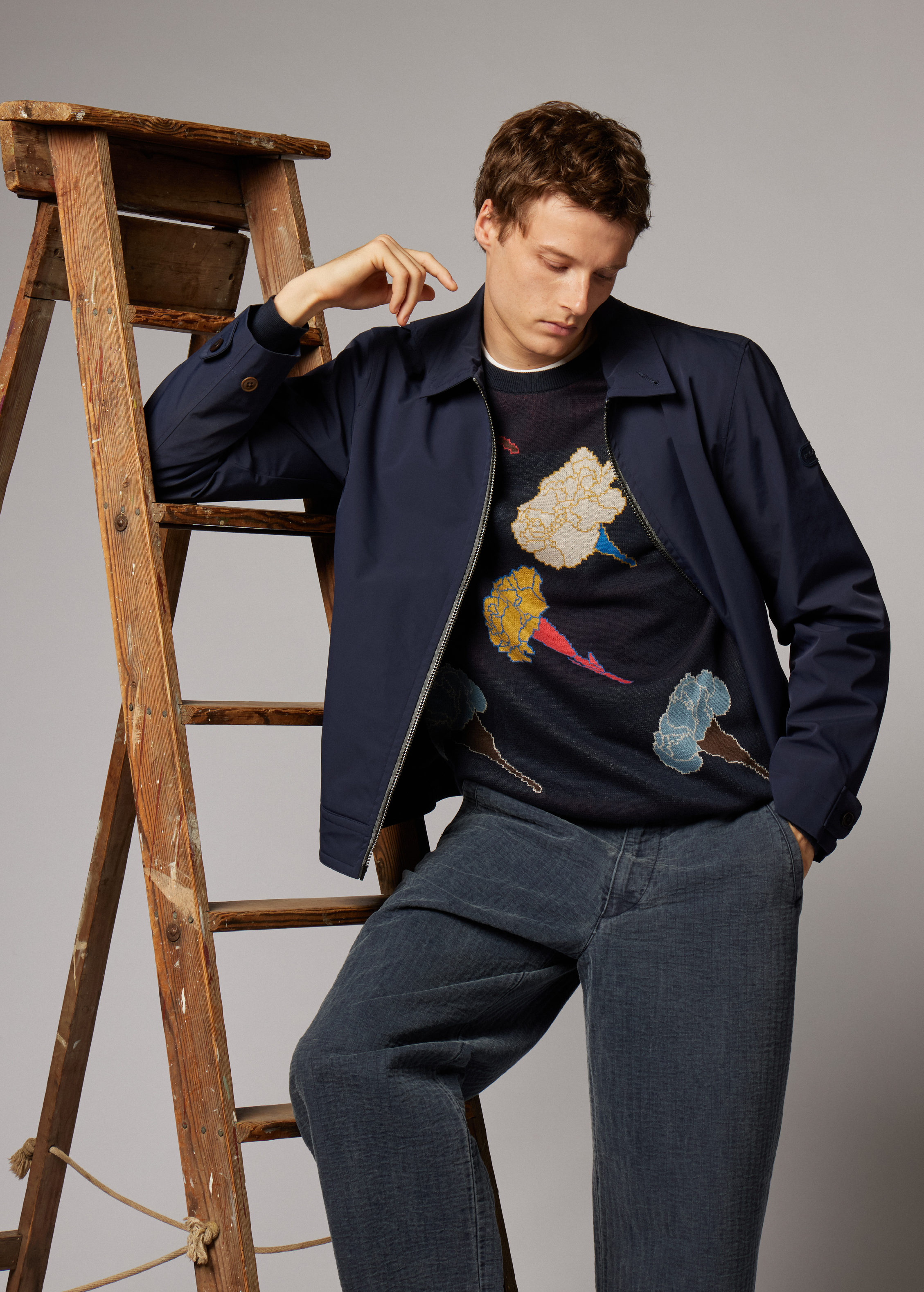 Navy 'Carnation' Cotton Knitted Sweater