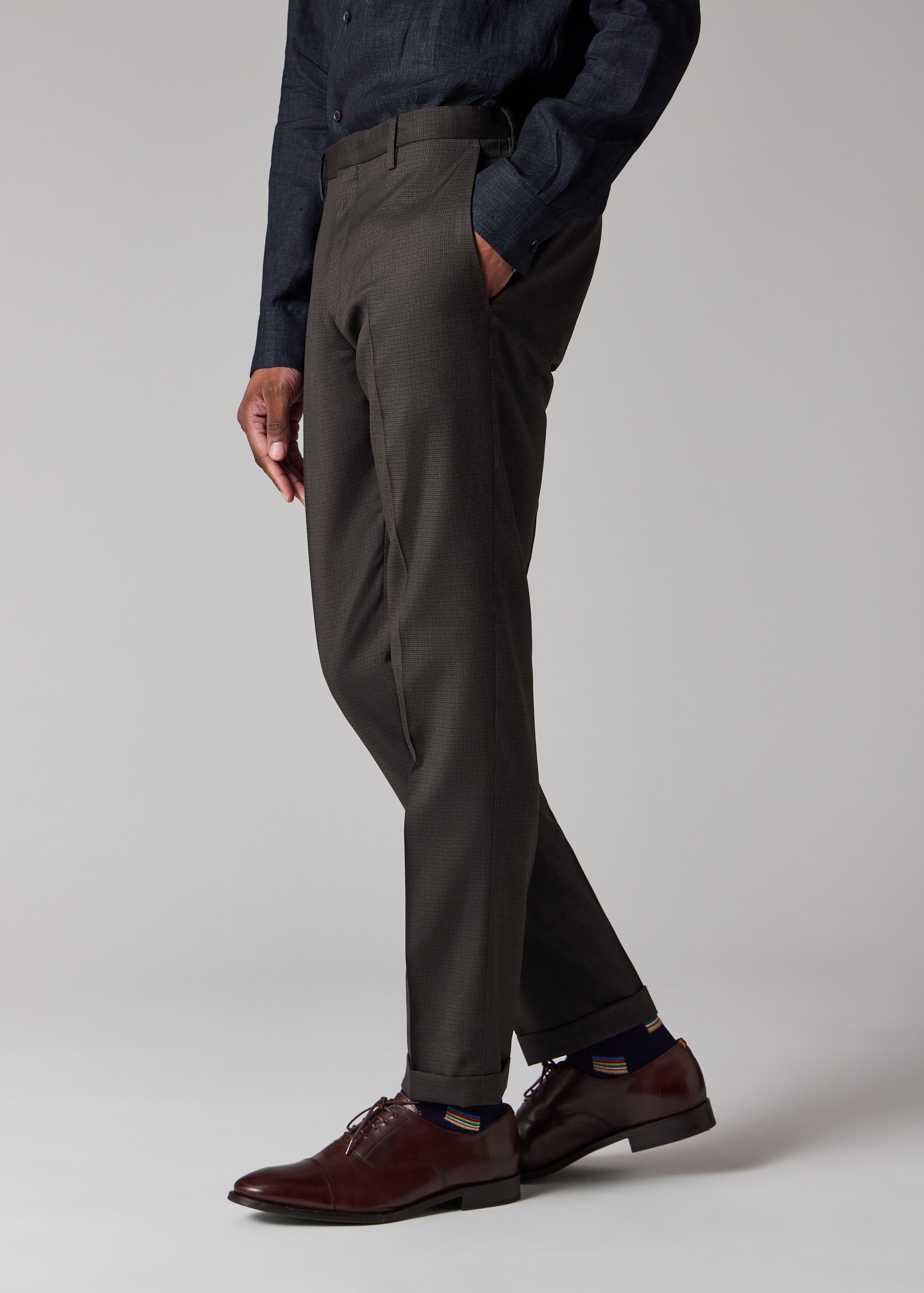 Slim-Fit Brown Puppytooth Wool Trousers