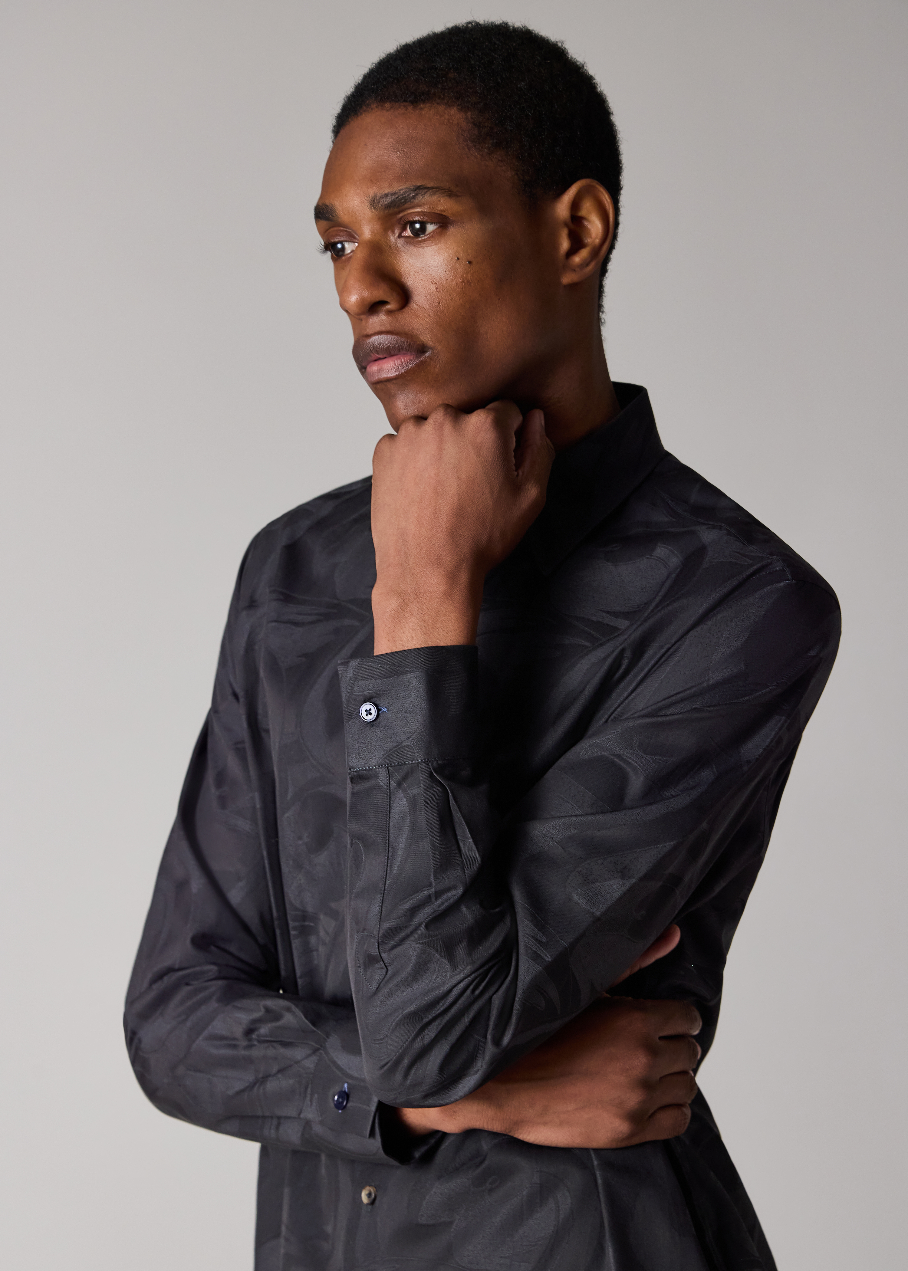 Black 'Swan' Jacquard Cotton Shirt