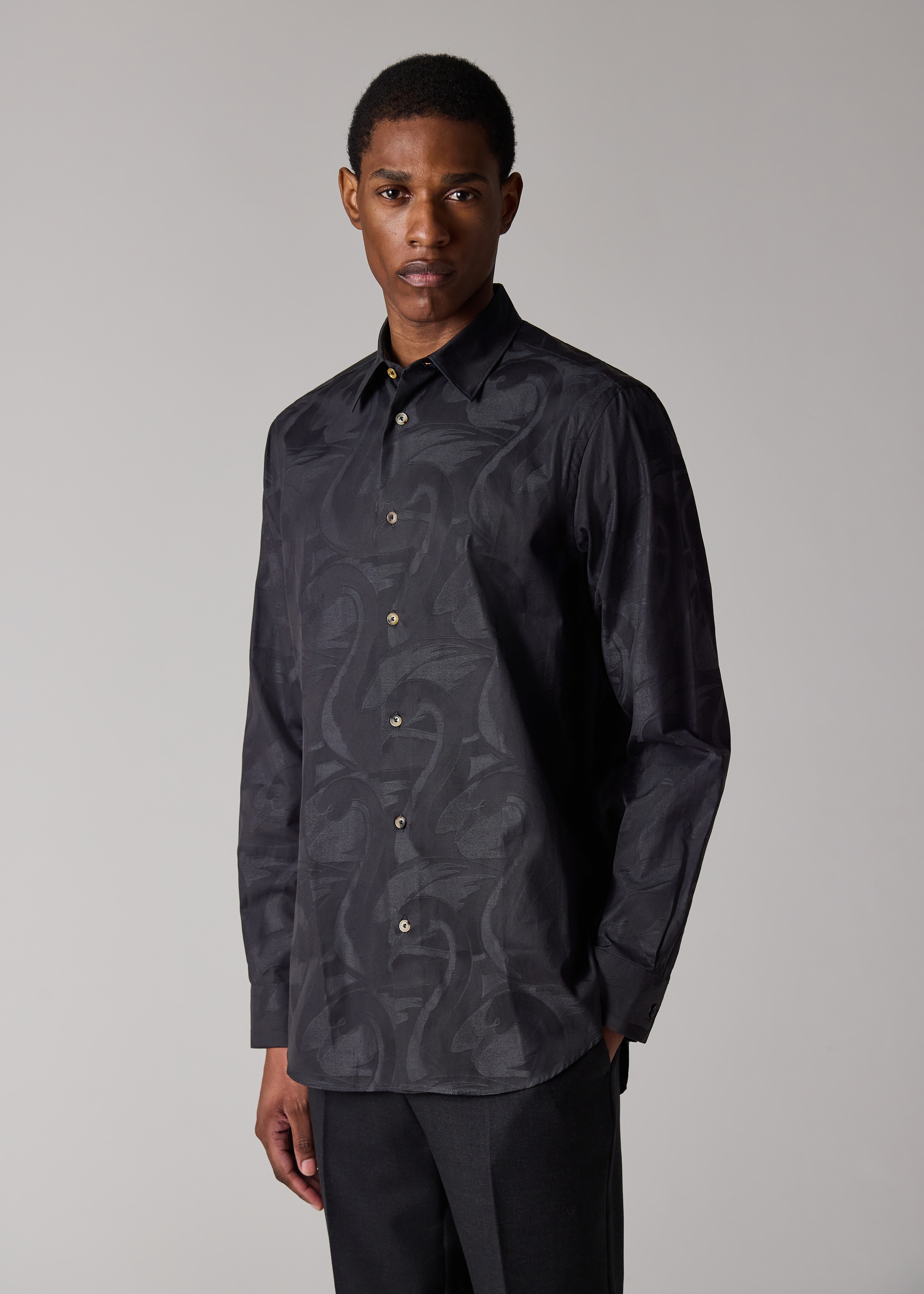 Black 'Swan' Jacquard Cotton Shirt
