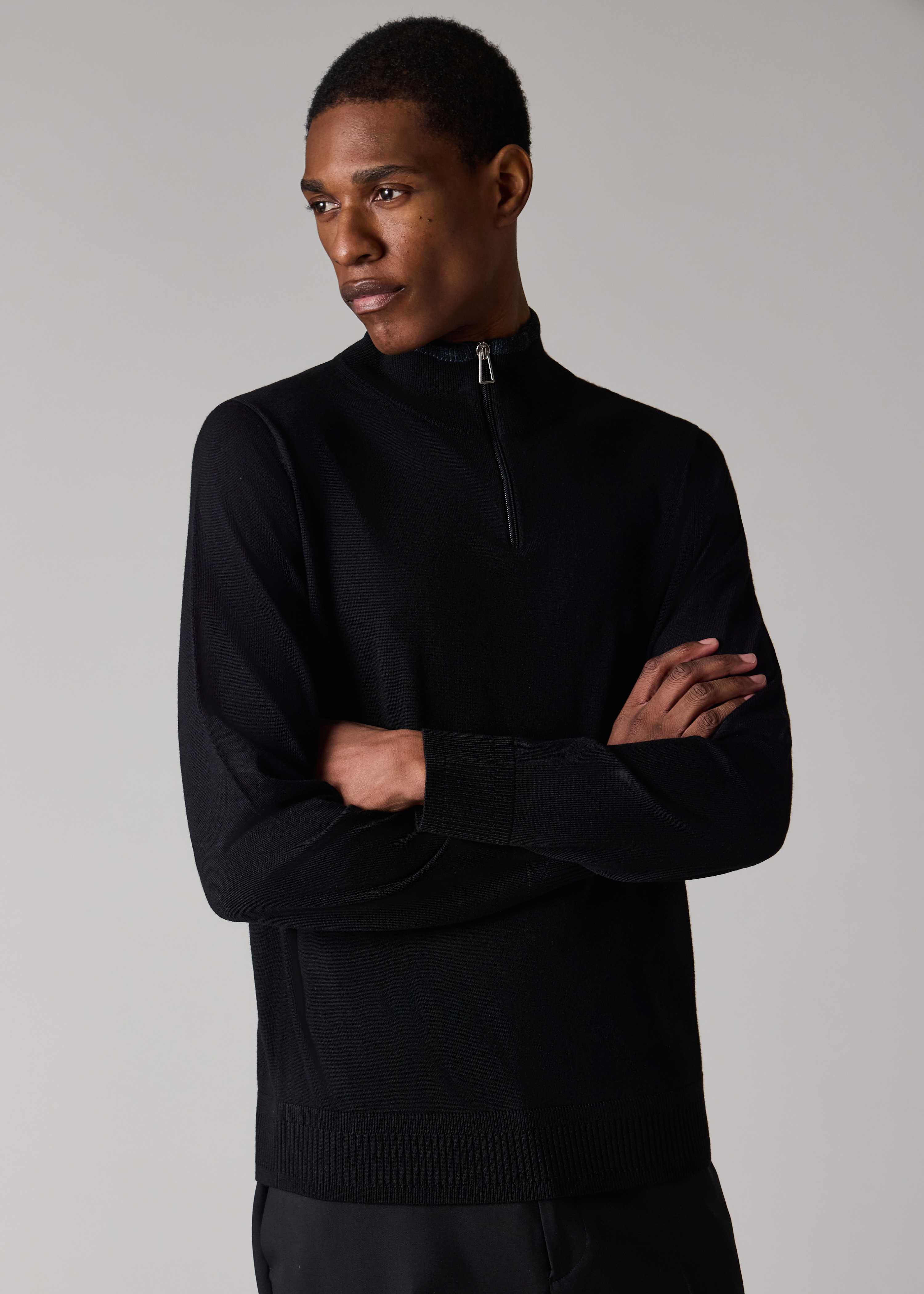 Black Merino Wool Quarter Zip Sweater