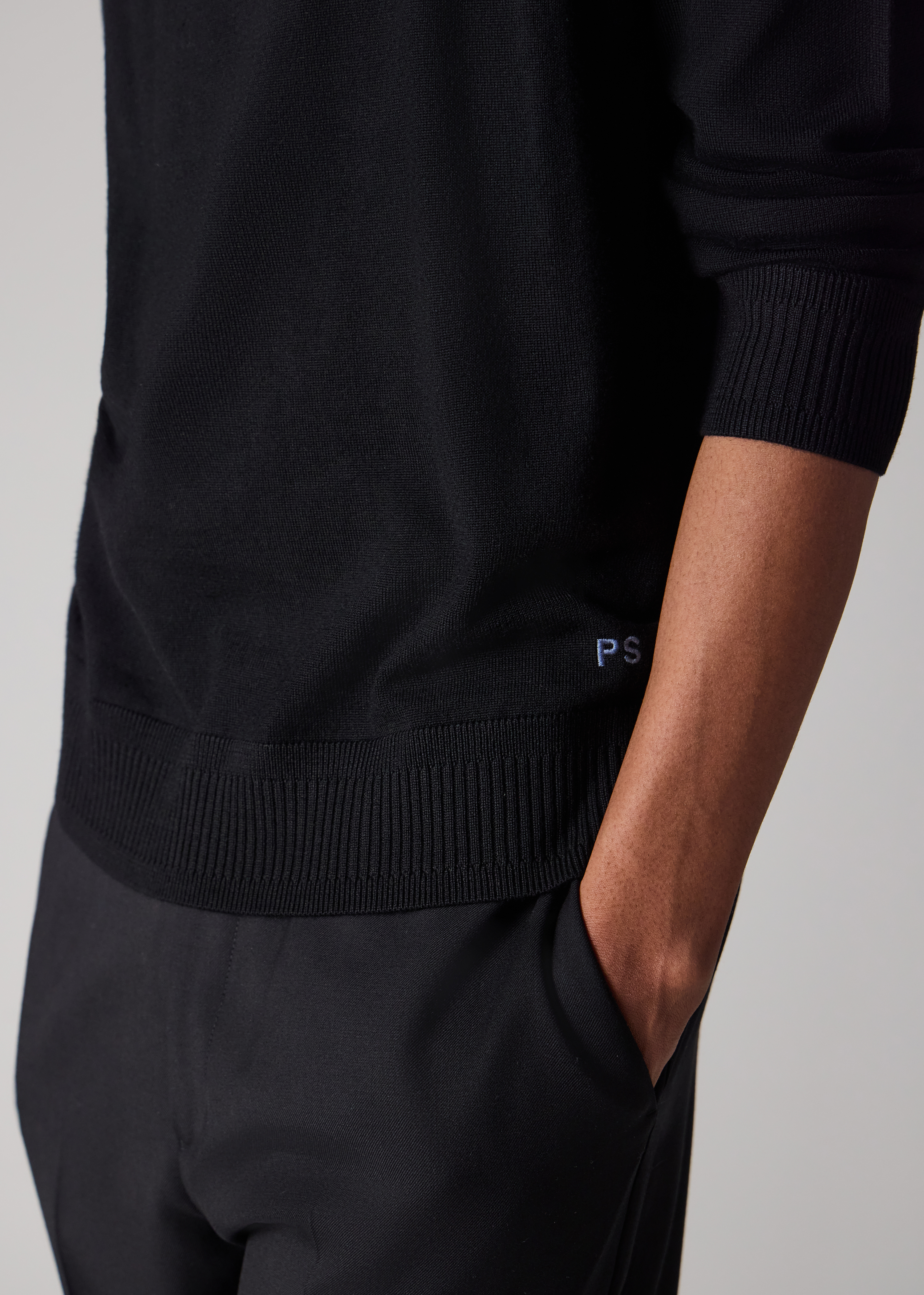 Black Merino Wool Quarter Zip Sweater