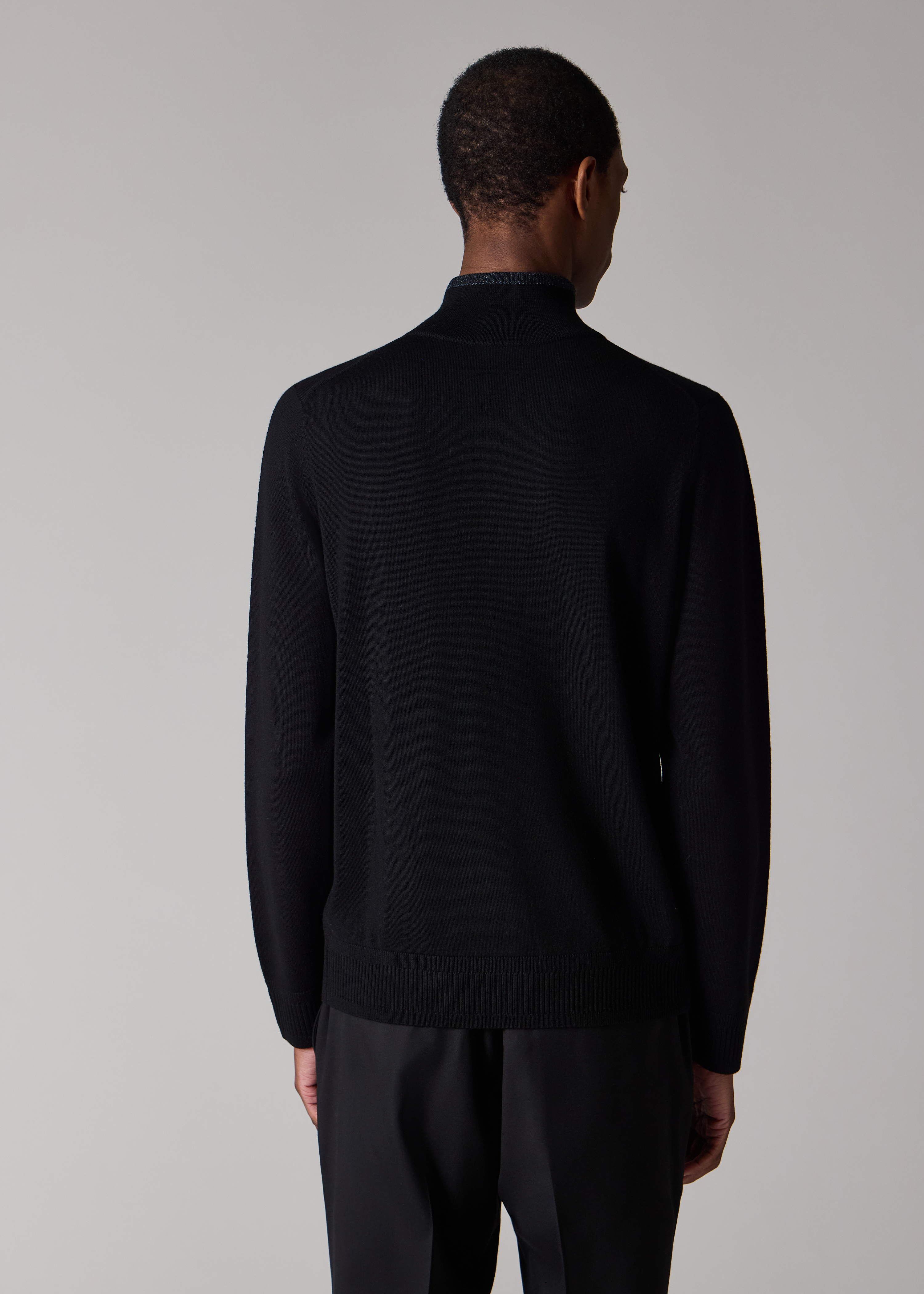 Black Merino Wool Quarter Zip Sweater