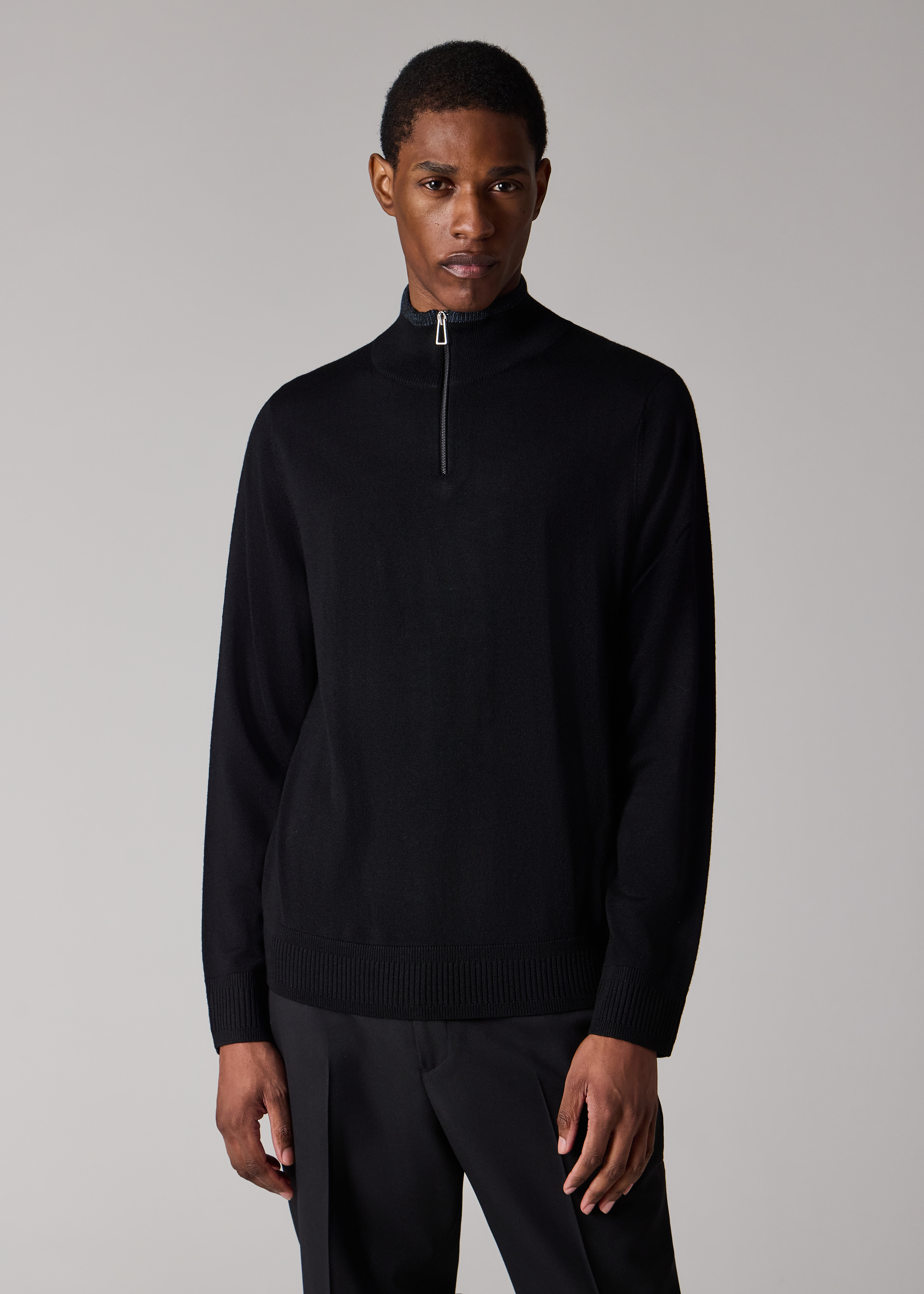 Black Merino Wool Quarter Zip Sweater