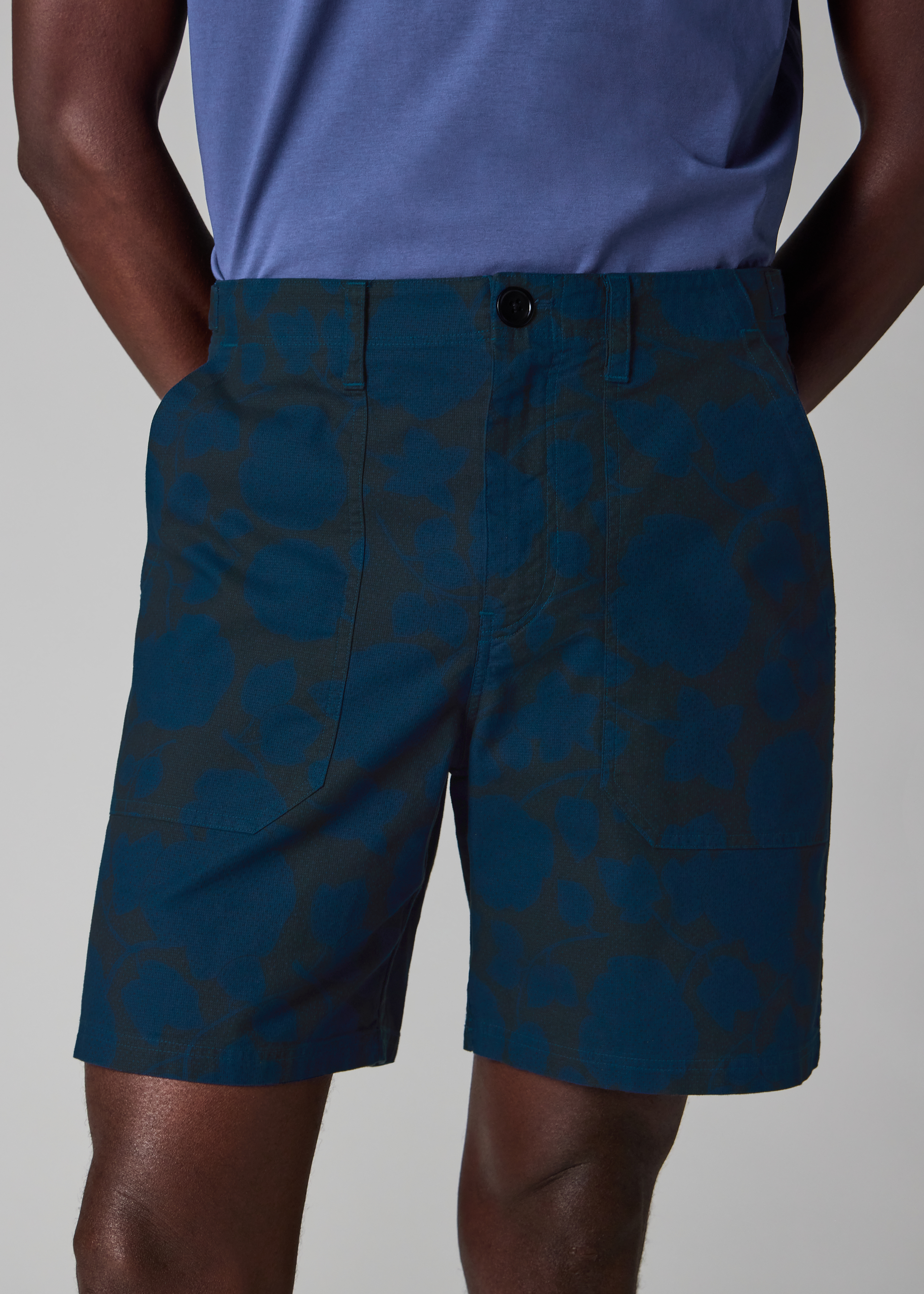 Navy 'Perforated Floral' Cotton Shorts