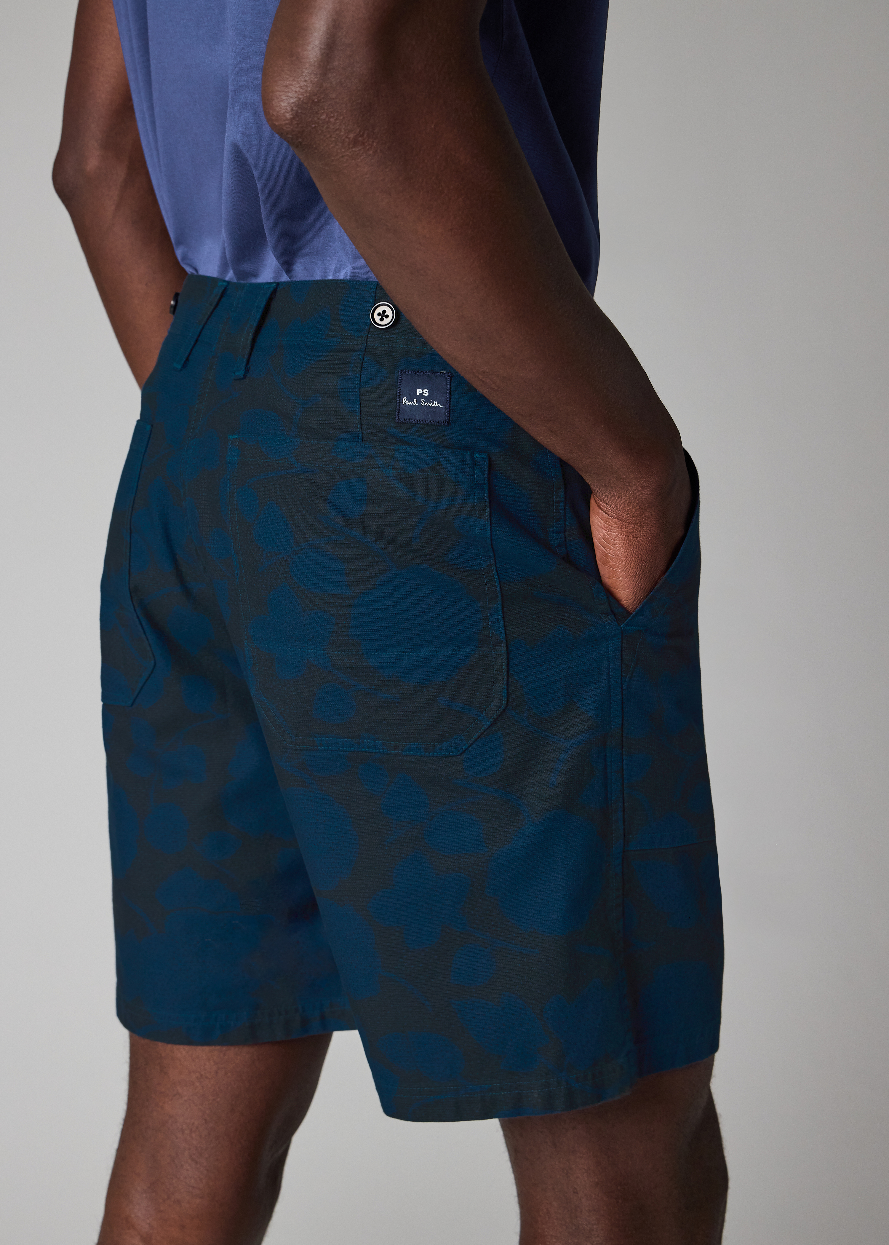 Navy 'Perforated Floral' Cotton Shorts