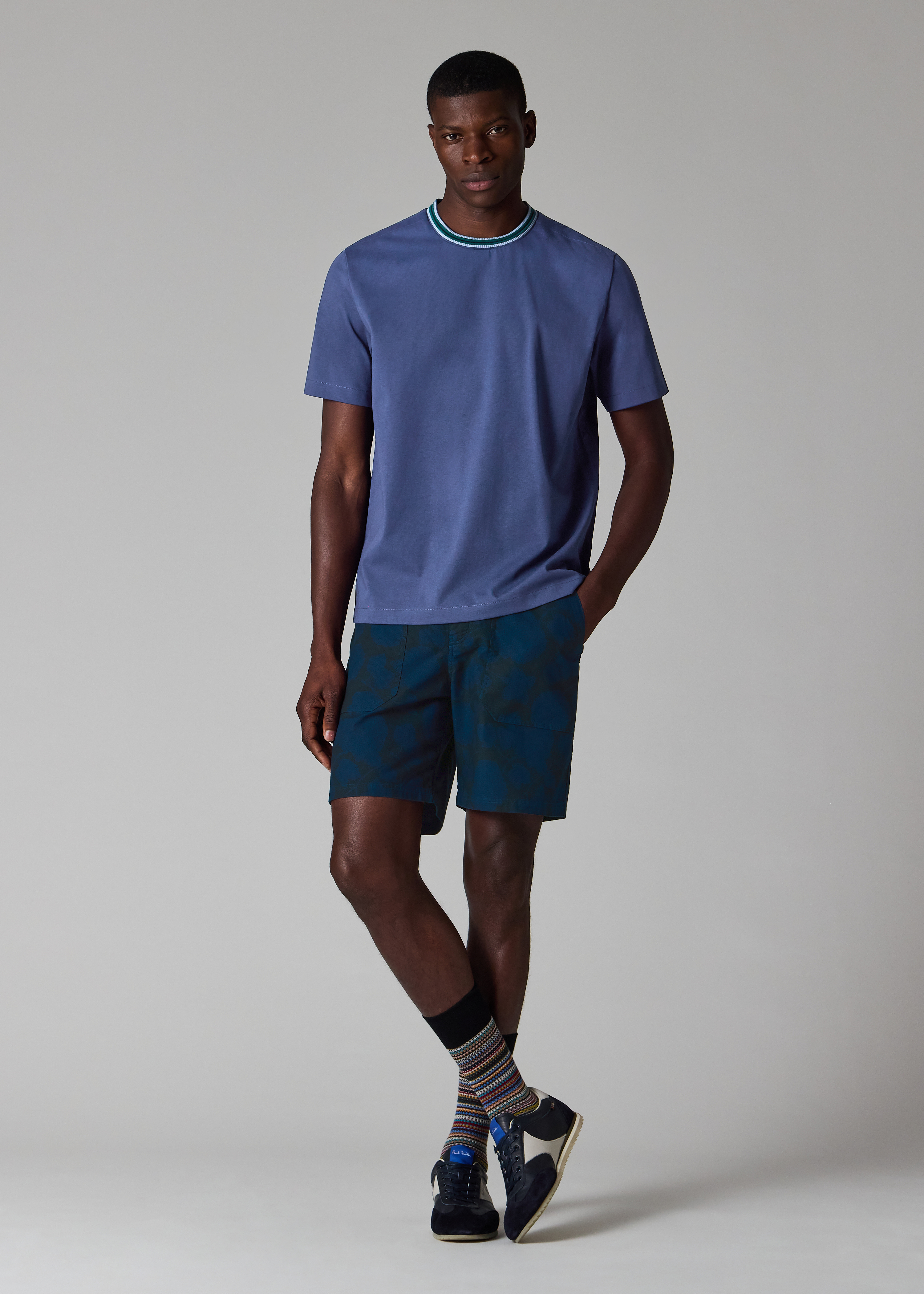 Navy 'Perforated Floral' Cotton Shorts