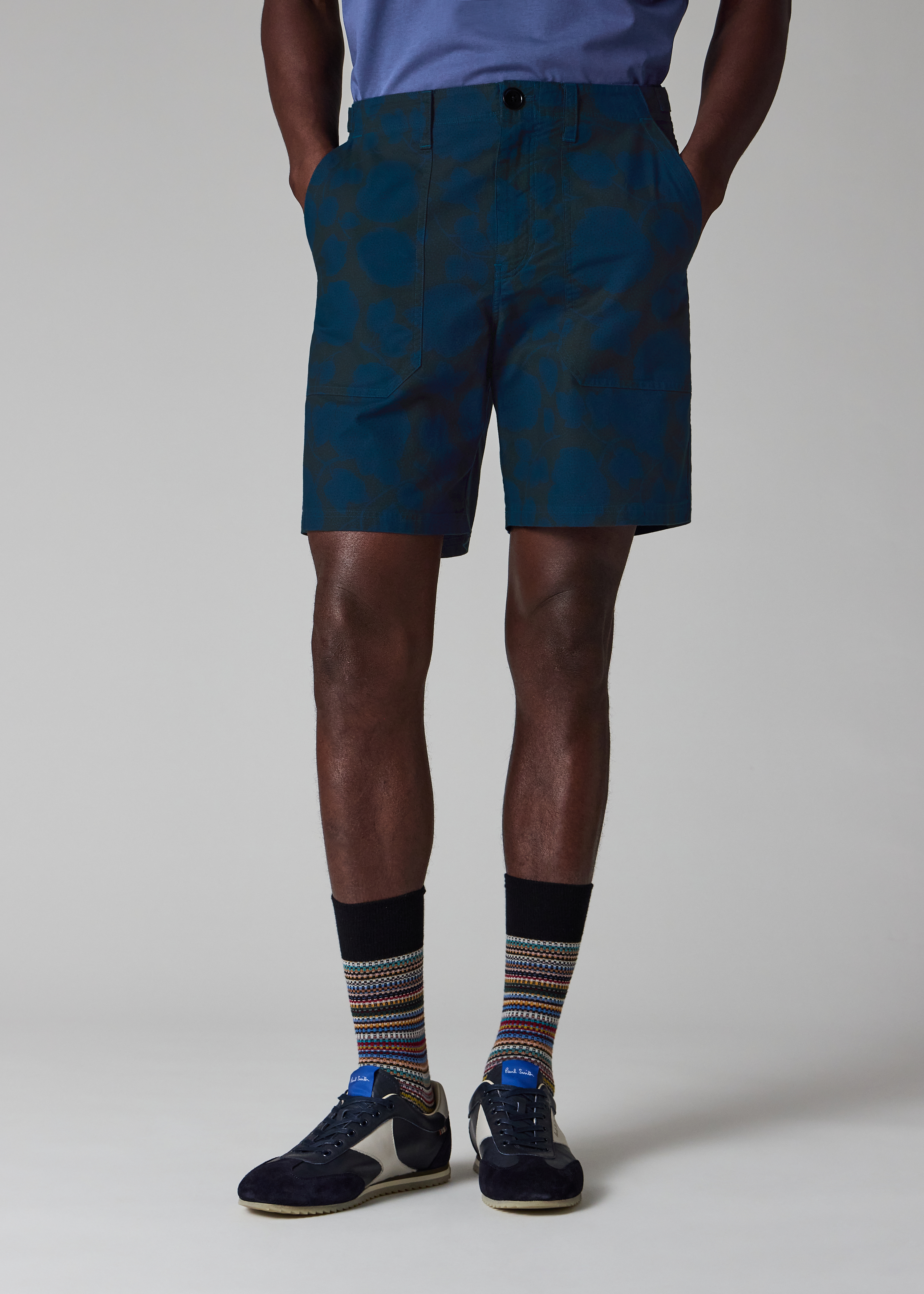 Navy 'Perforated Floral' Cotton Shorts