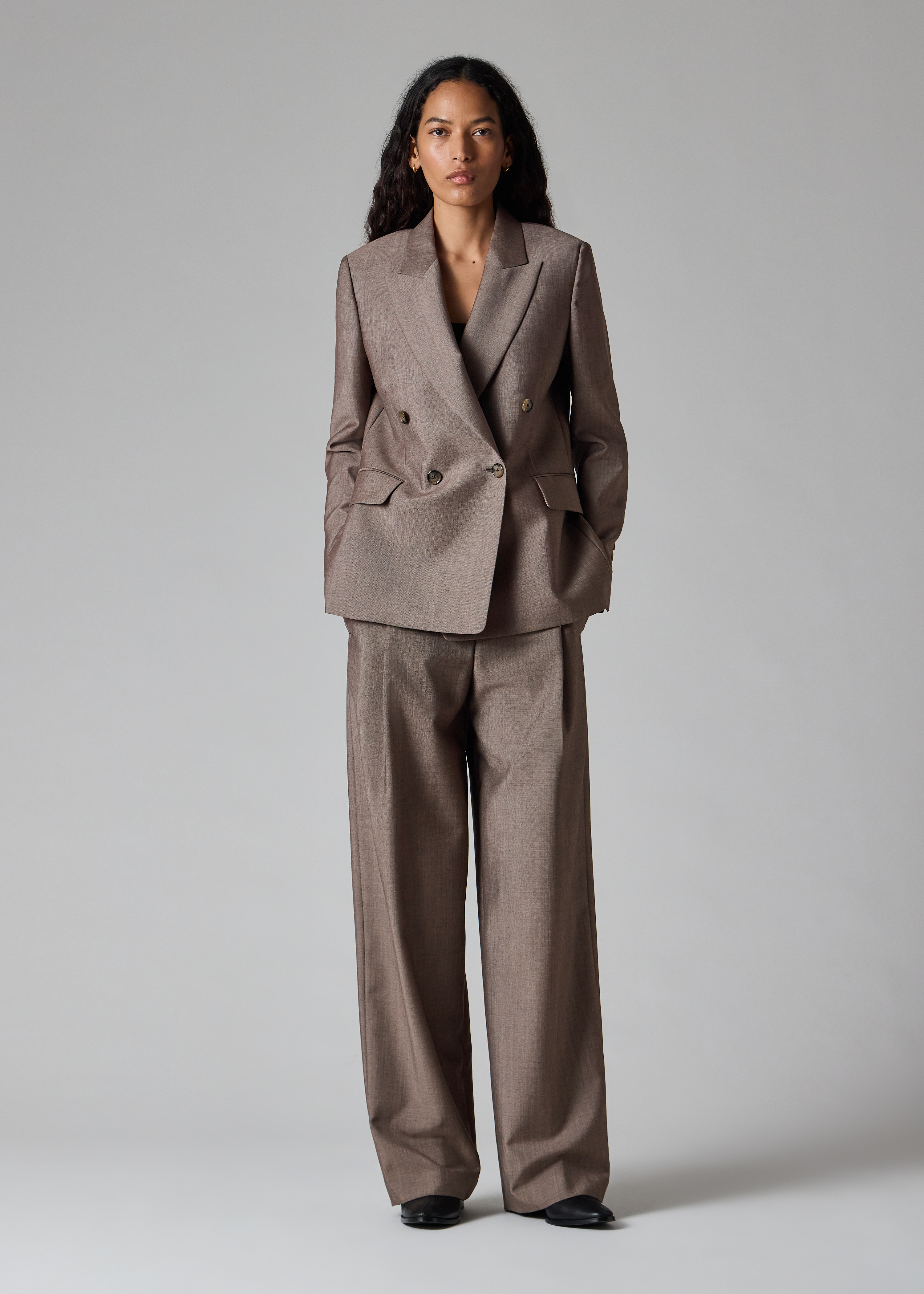 Women's Brown Mohair-Wool Wide-Leg Trousers