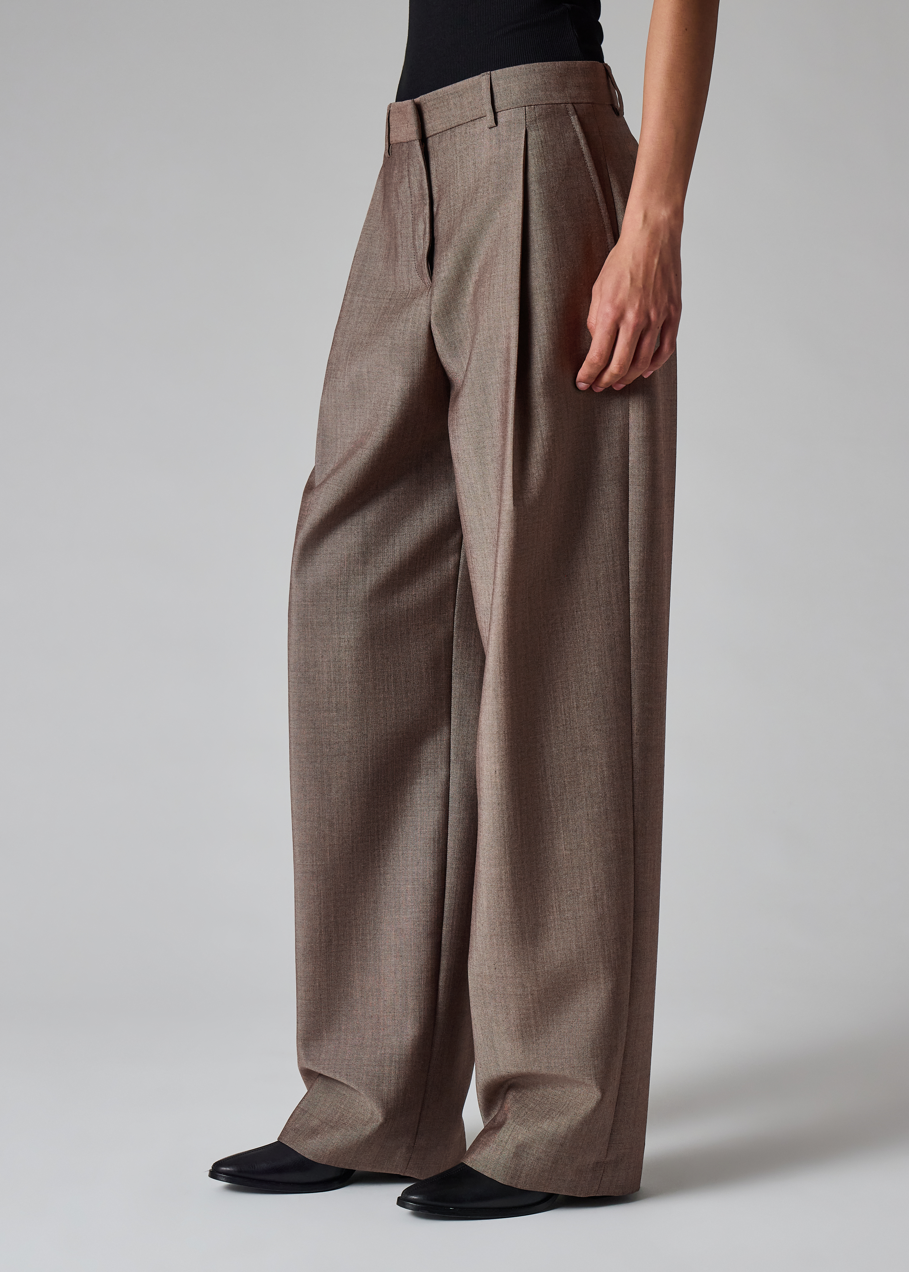 Women's Brown Mohair-Wool Wide-Leg Trousers