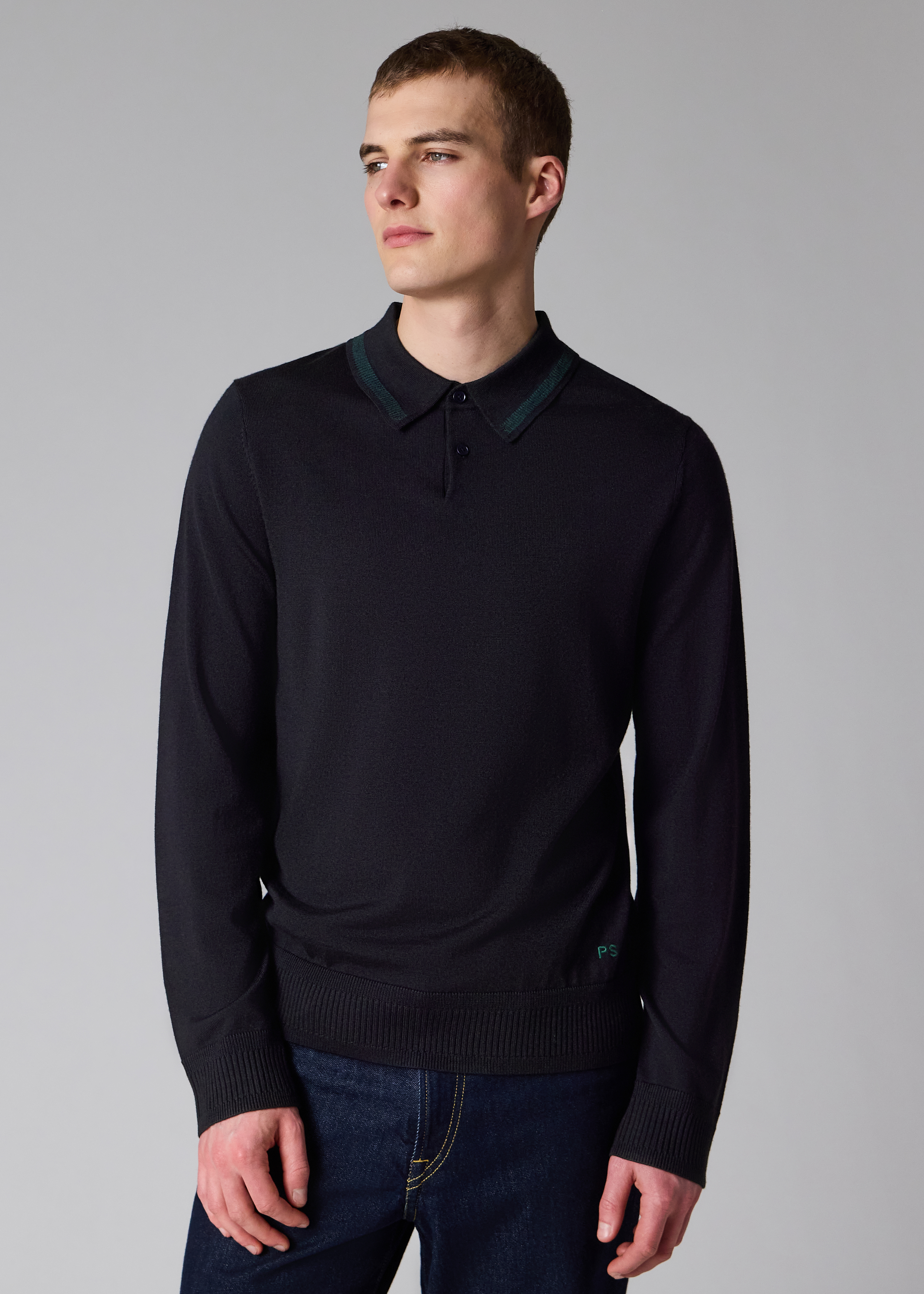 Navy Merino Wool Knitted Polo Shirt