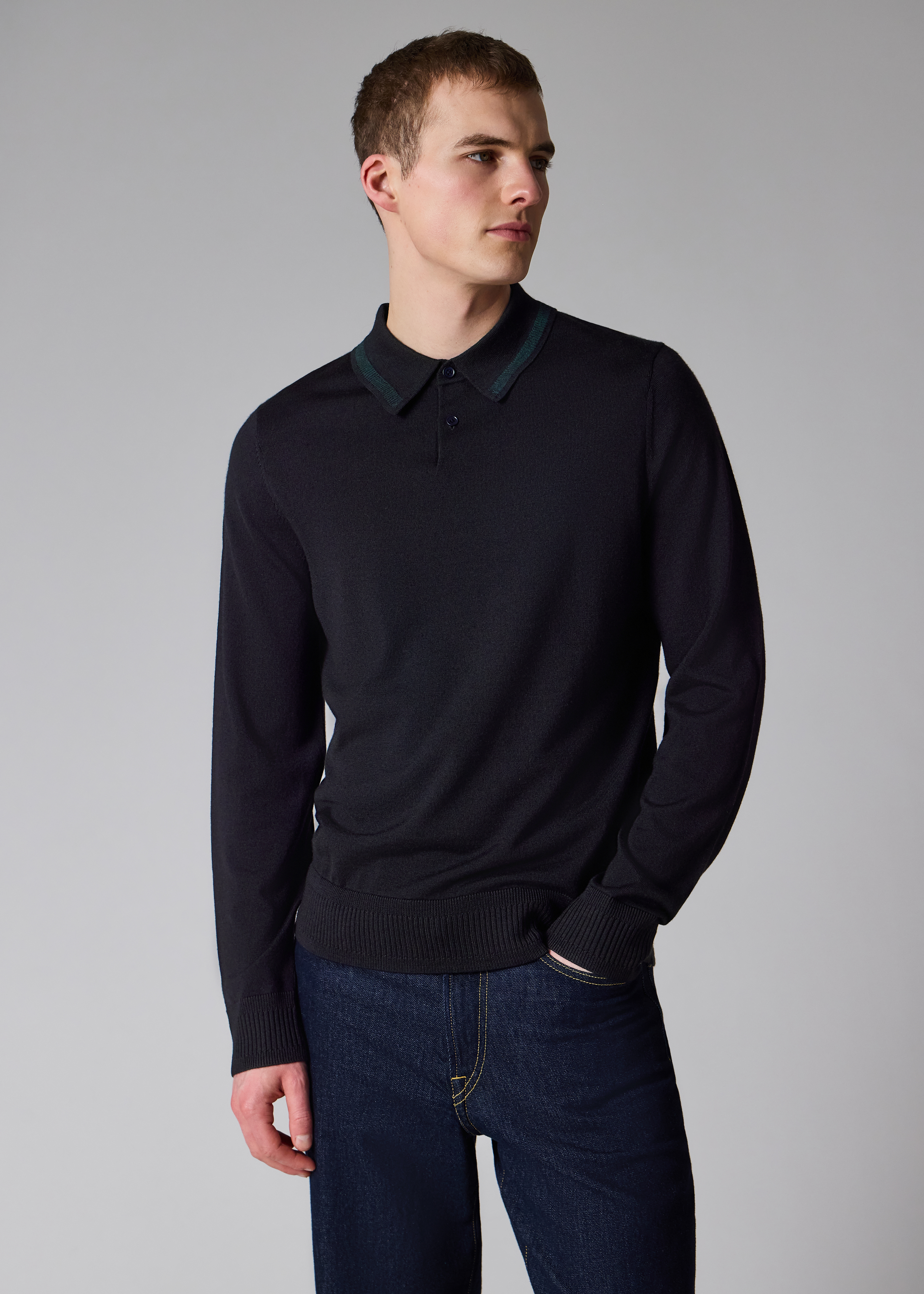 Navy Merino Wool Knitted Polo Shirt