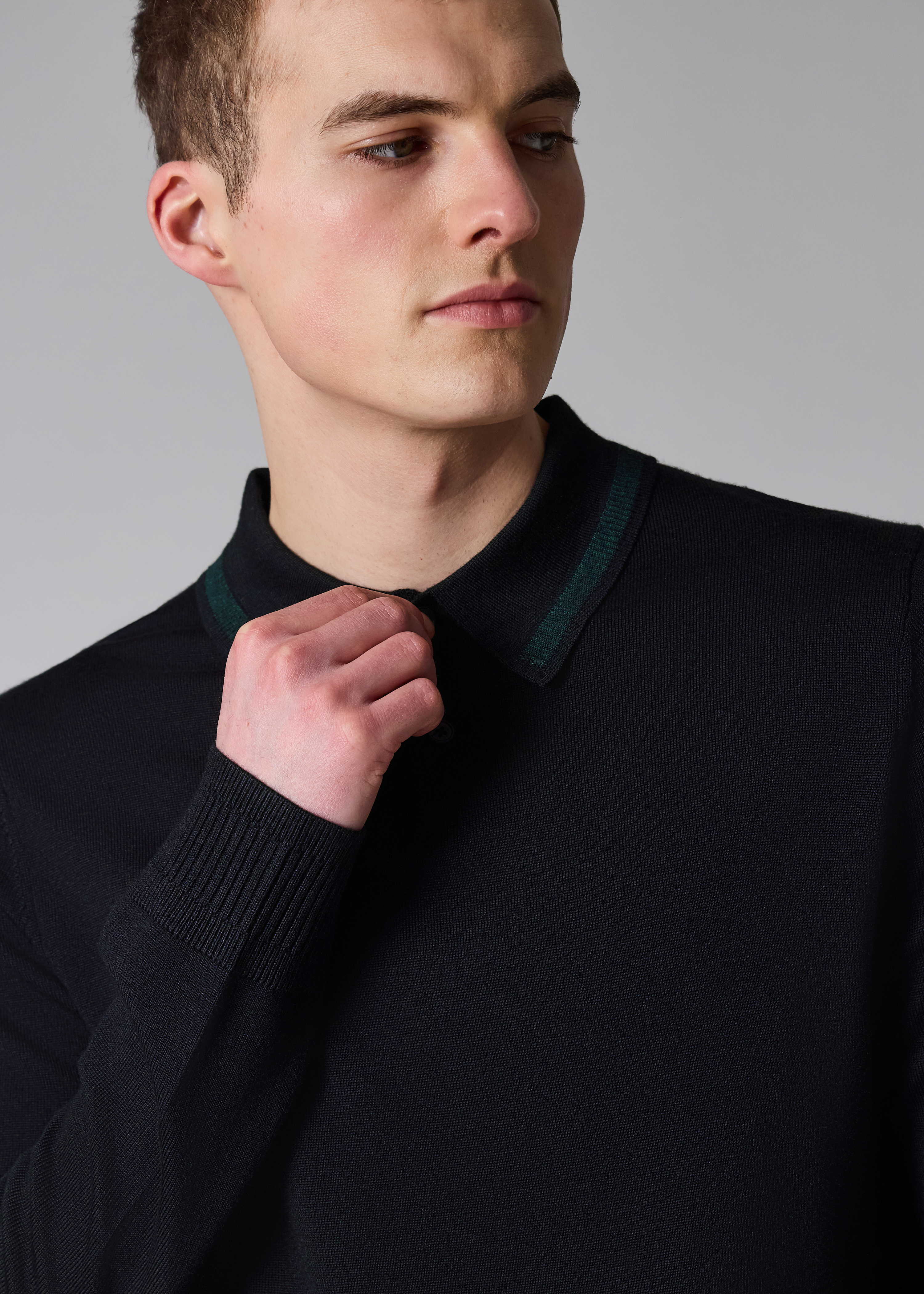 Navy Merino Wool Knitted Polo Shirt