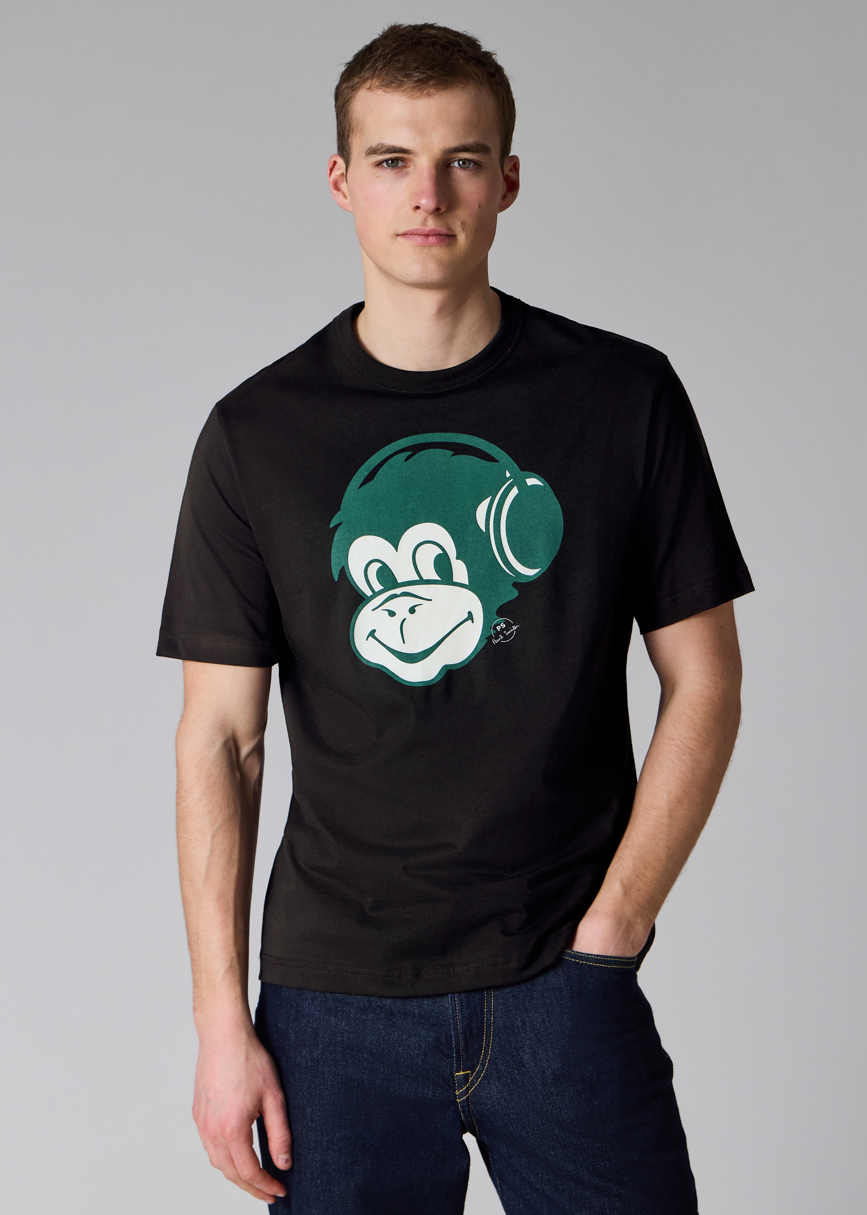 Black 'Monkey Headphones' Print T-Shirt