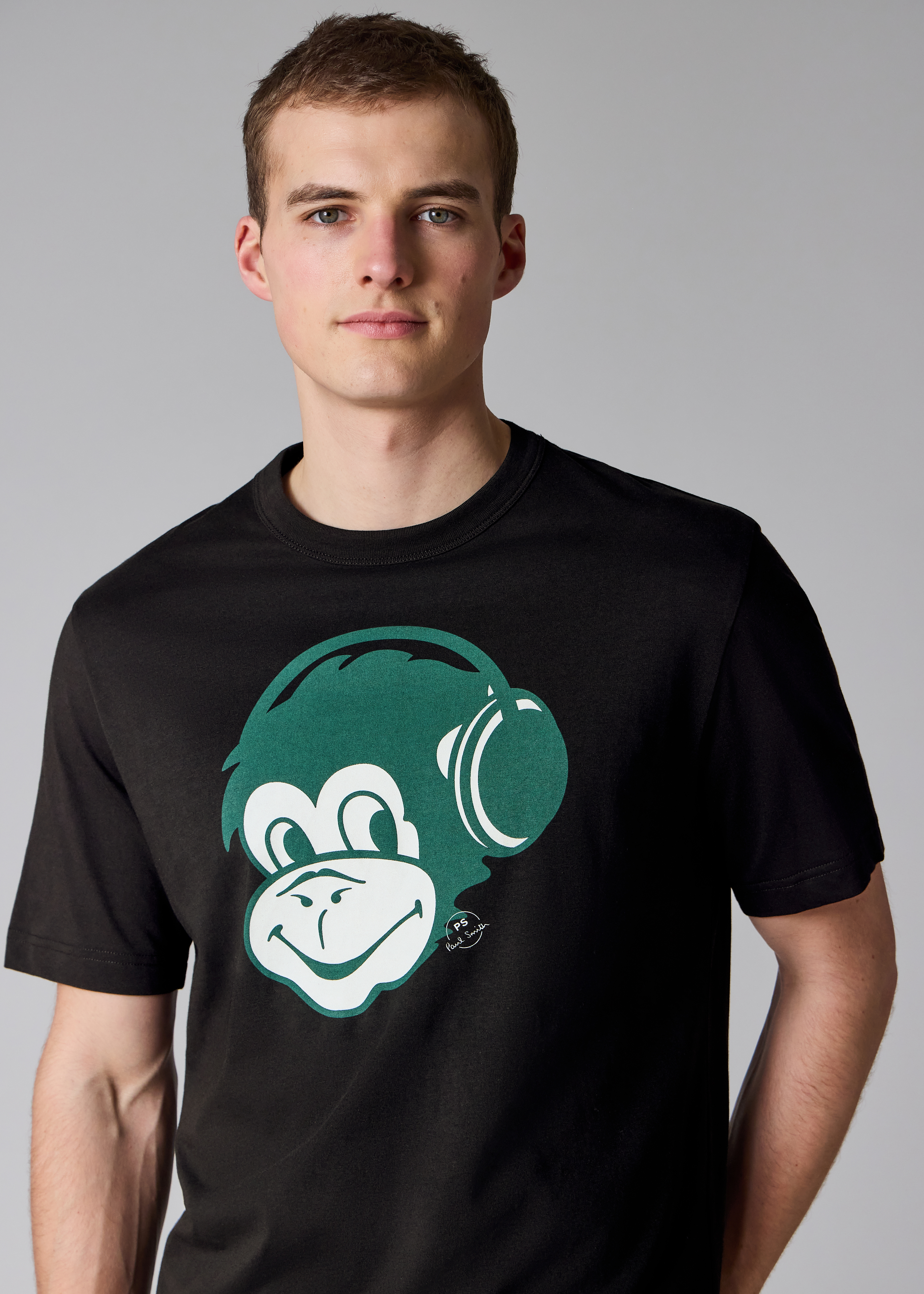 Black 'Monkey Headphones' Print T-Shirt