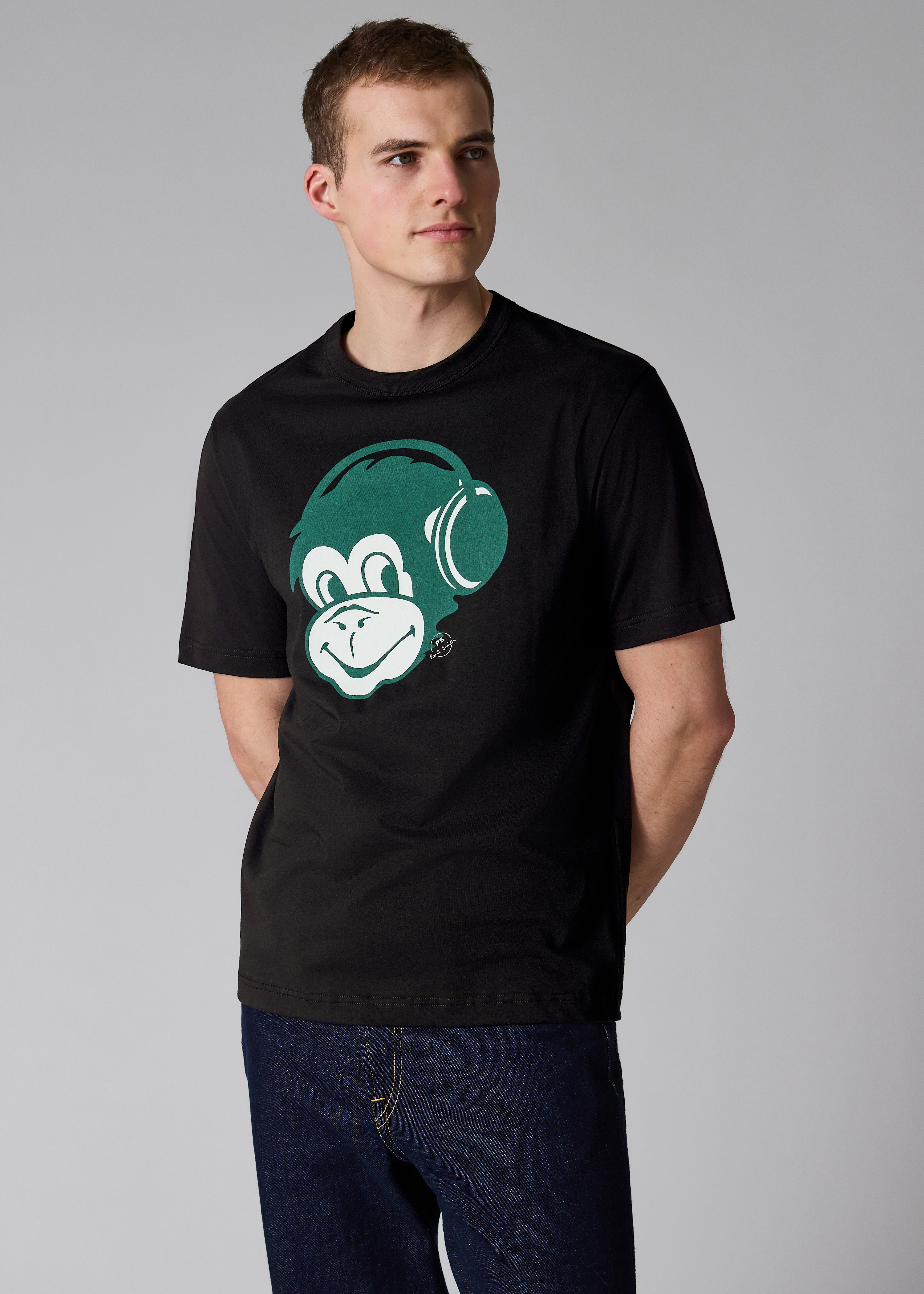 Black 'Monkey Headphones' Print T-Shirt
