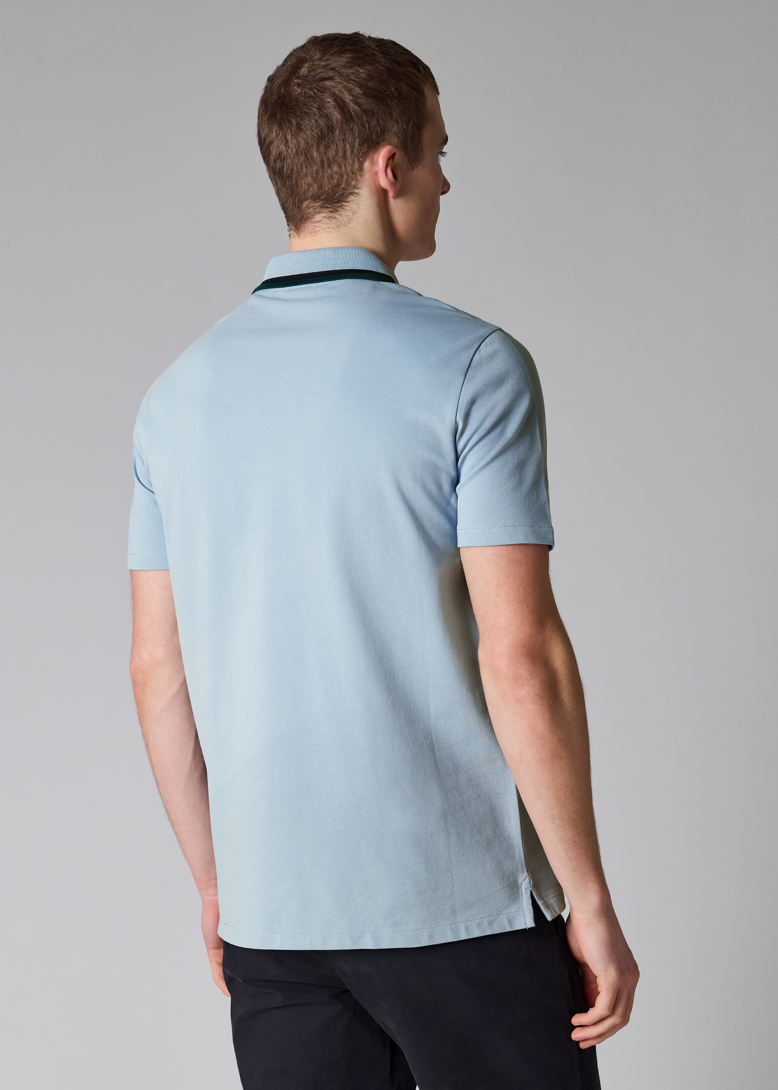 Pale Blue Contrast Tipping Zip Polo Shirt