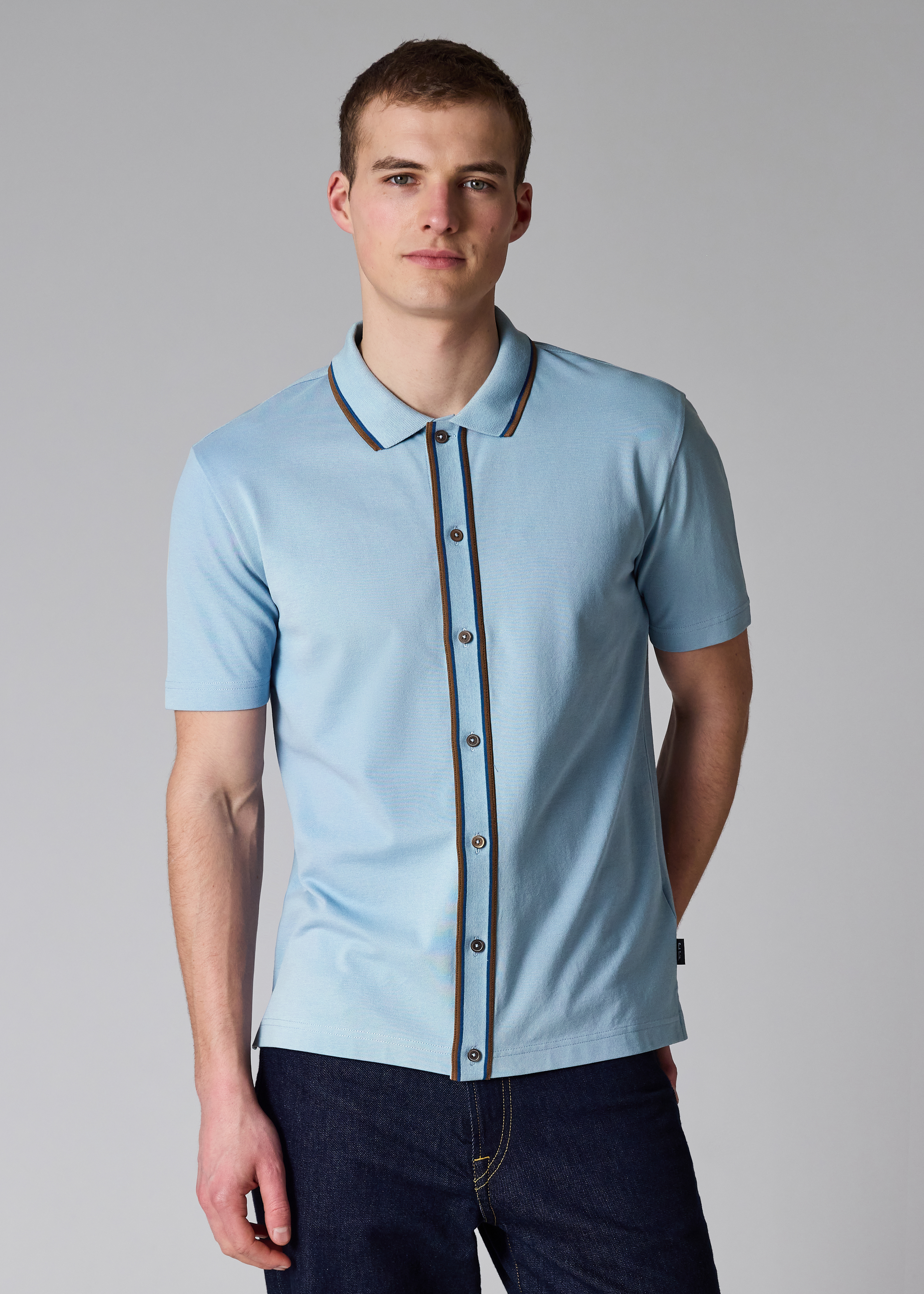 Pale Blue Button-Through Polo Shirt