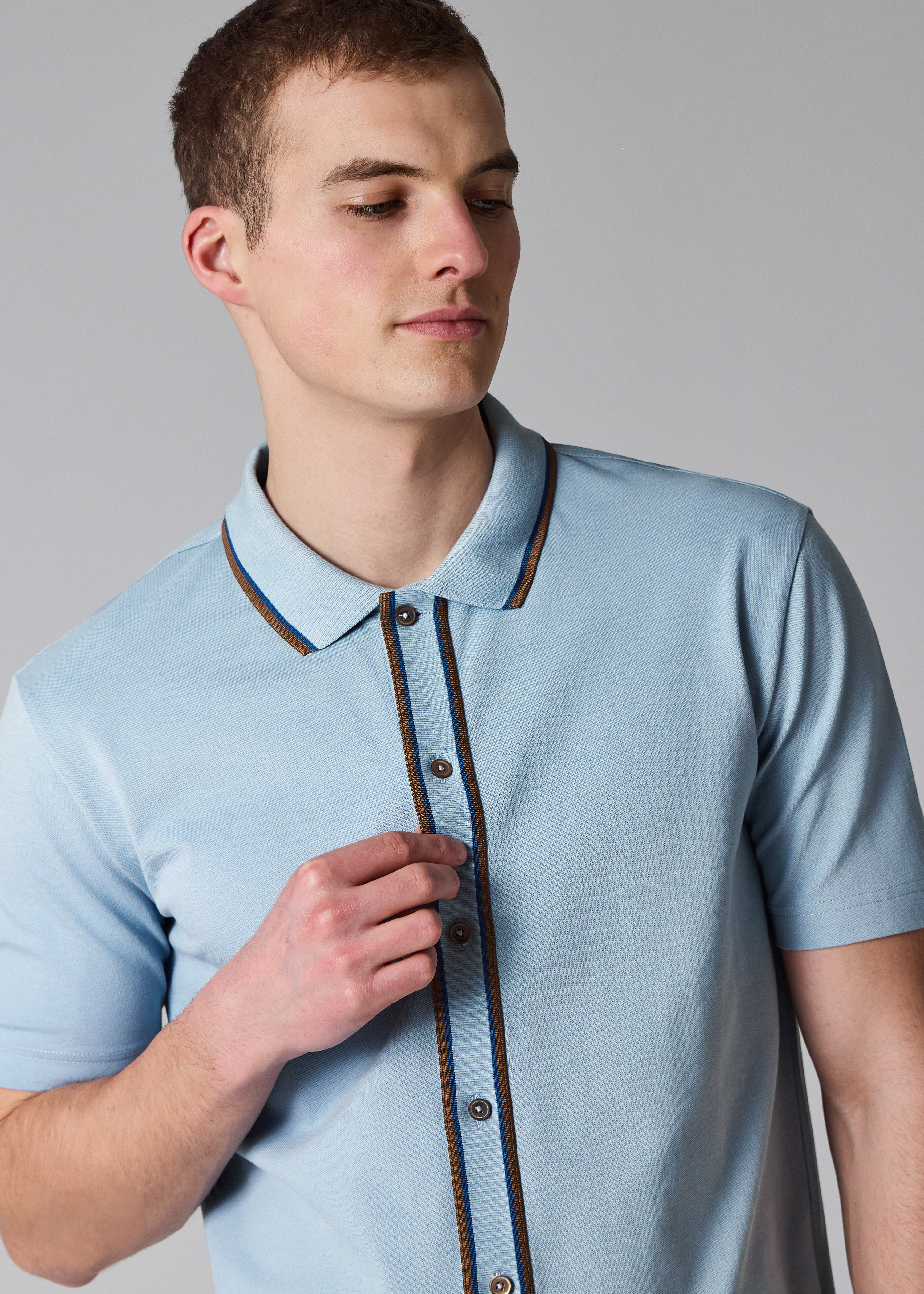 Pale Blue Button-Through Polo Shirt