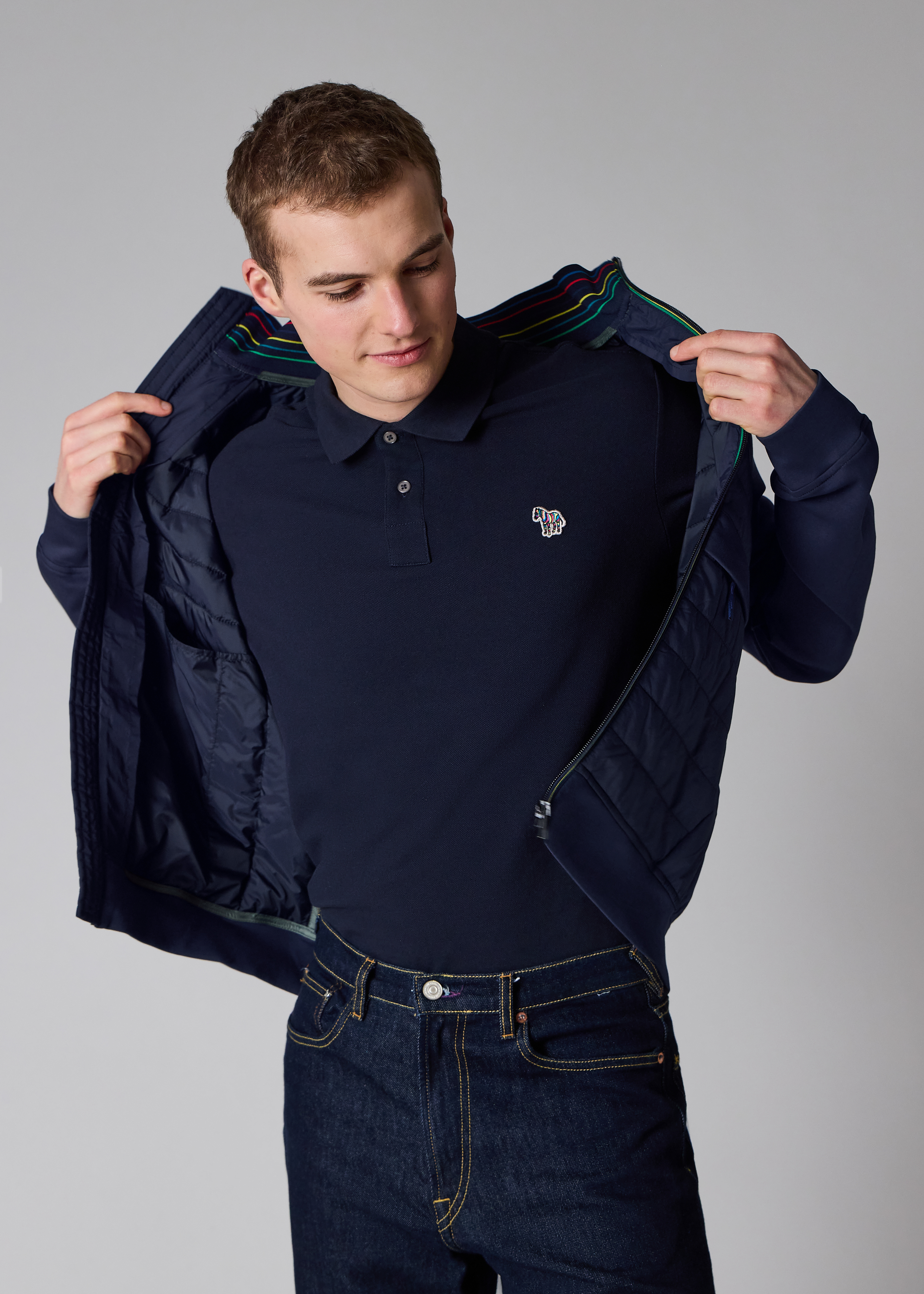 Navy Quilted Mixed Media Jacket