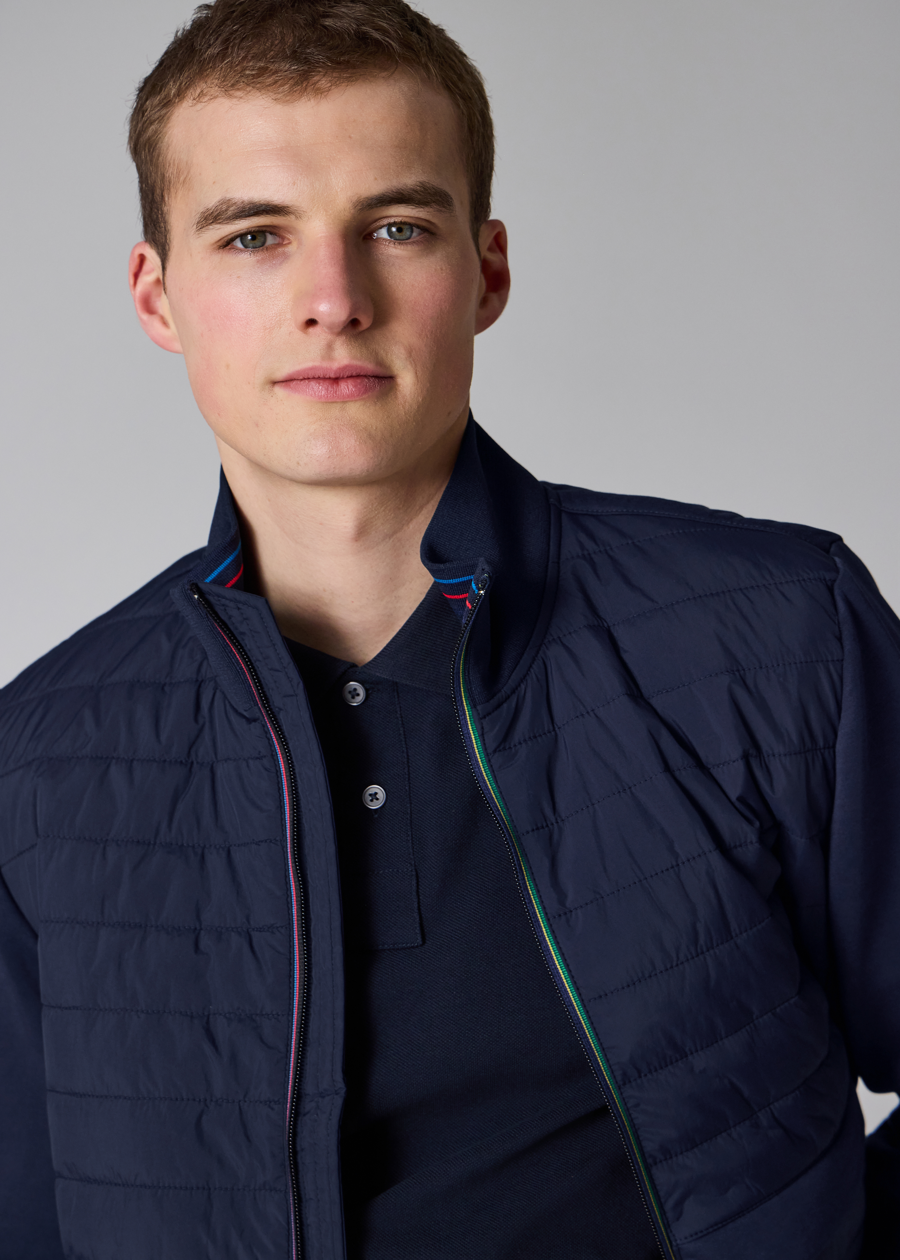 Navy Quilted Mixed Media Jacket