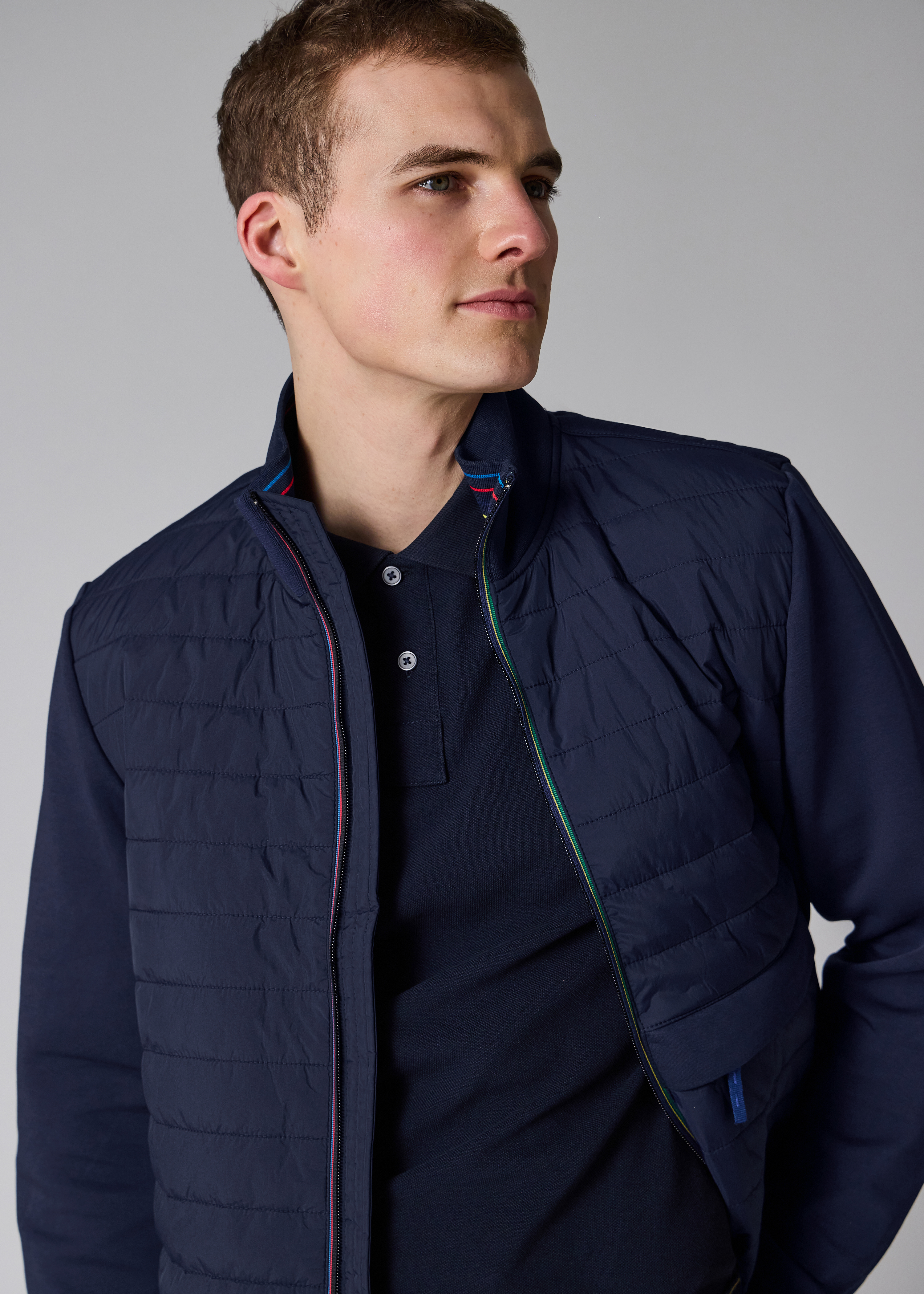 Navy Quilted Mixed Media Jacket