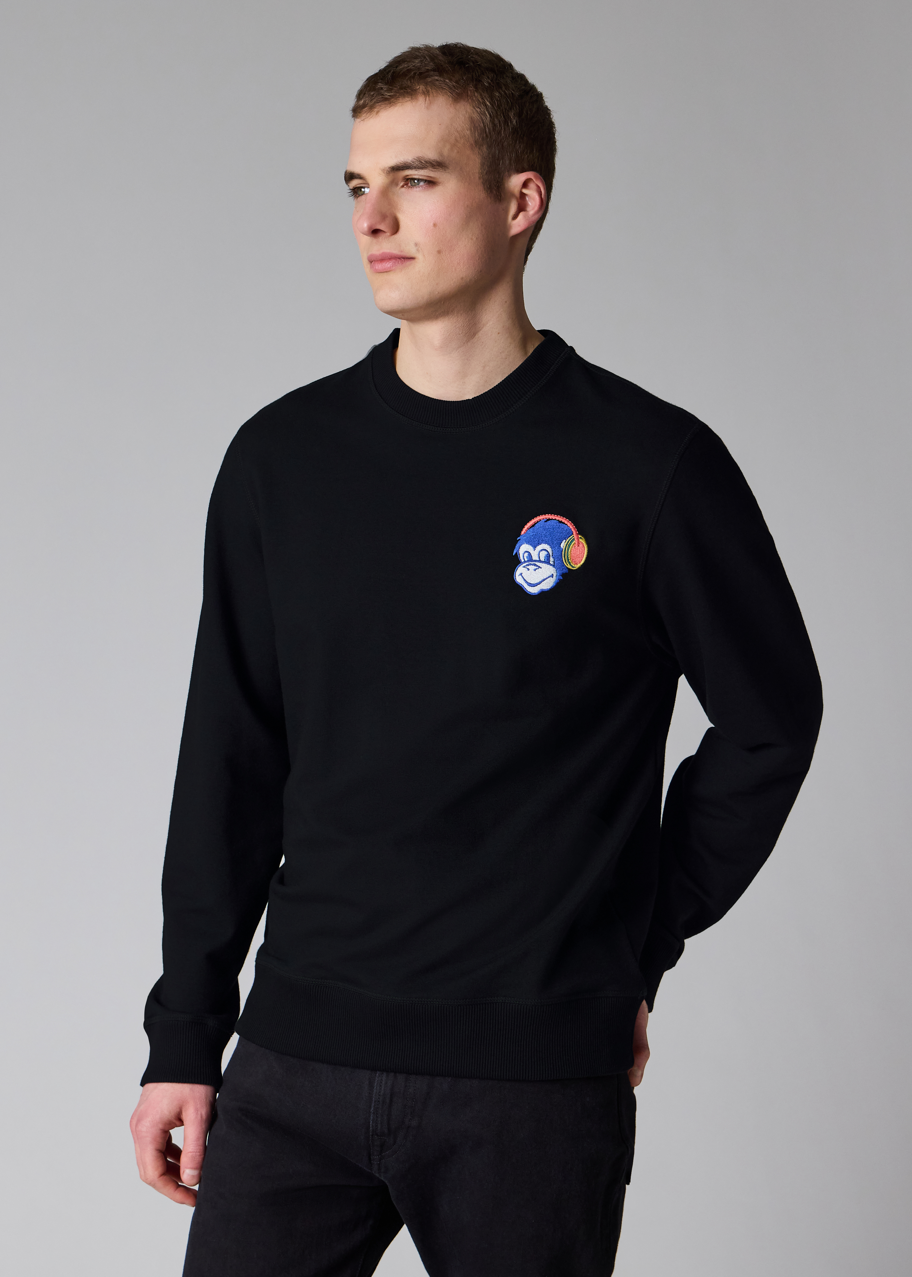 Black Embroidered 'Monkey Headphones' Sweatshirt