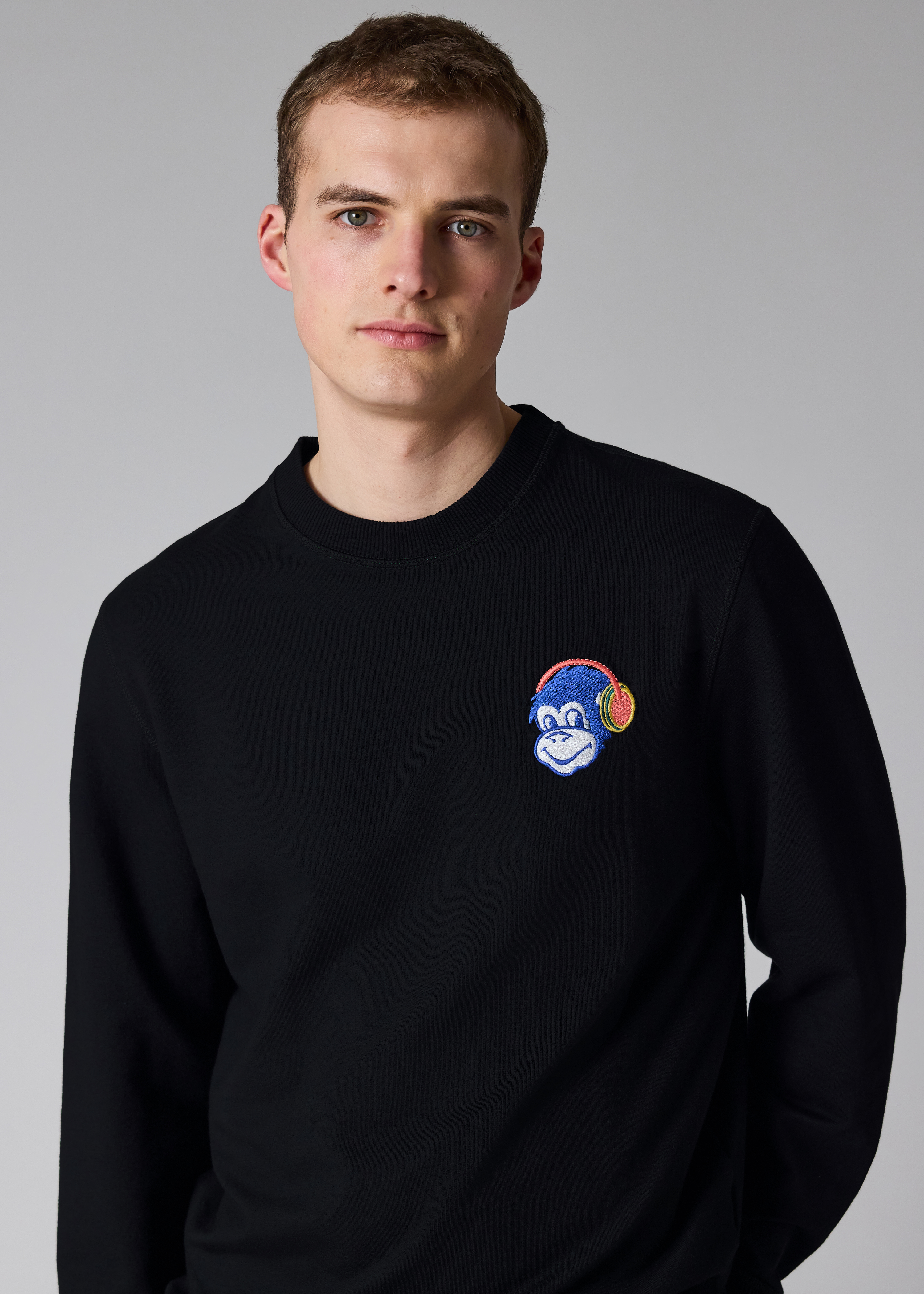 Black Embroidered 'Monkey Headphones' Sweatshirt
