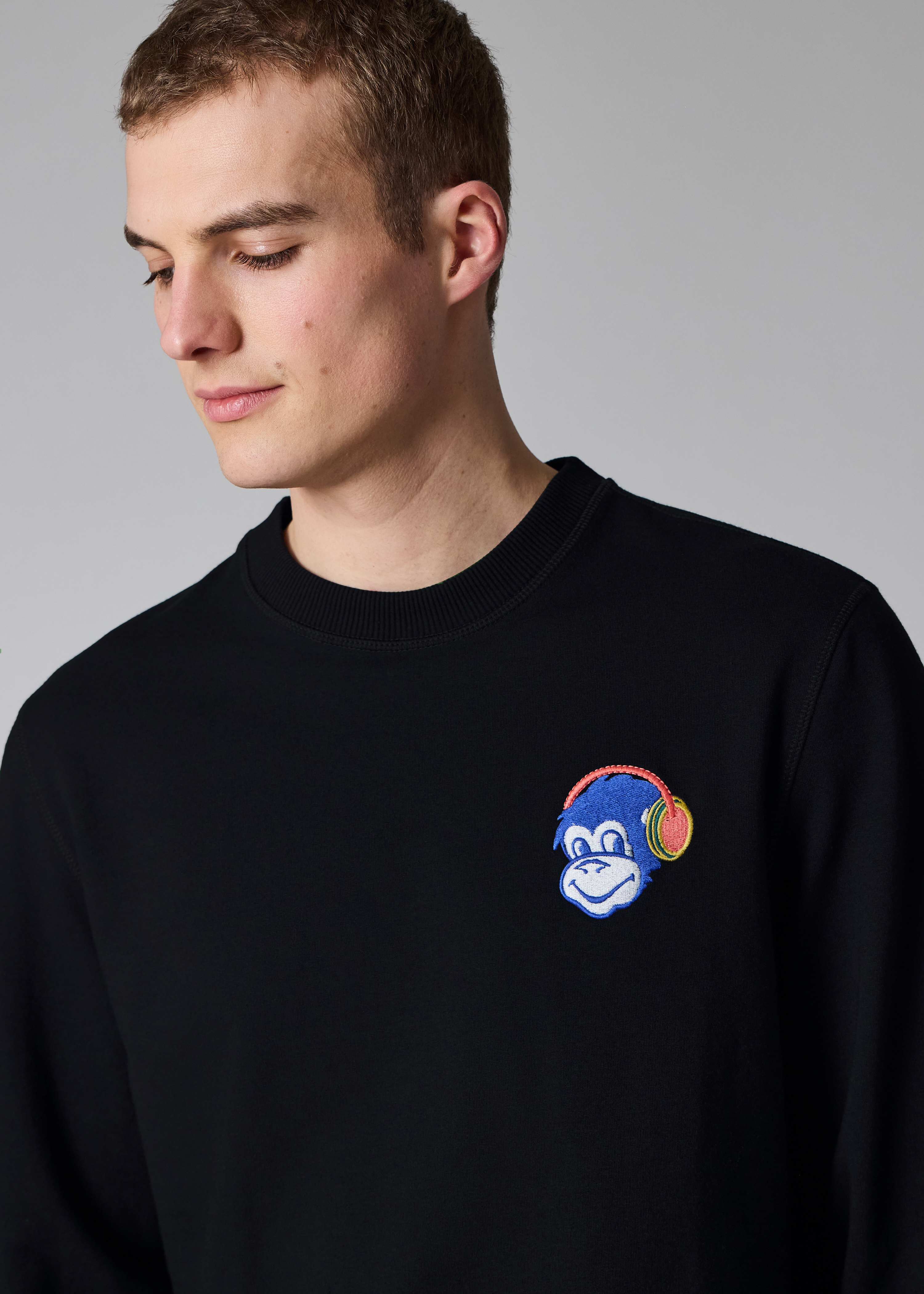 Black Embroidered 'Monkey Headphones' Sweatshirt