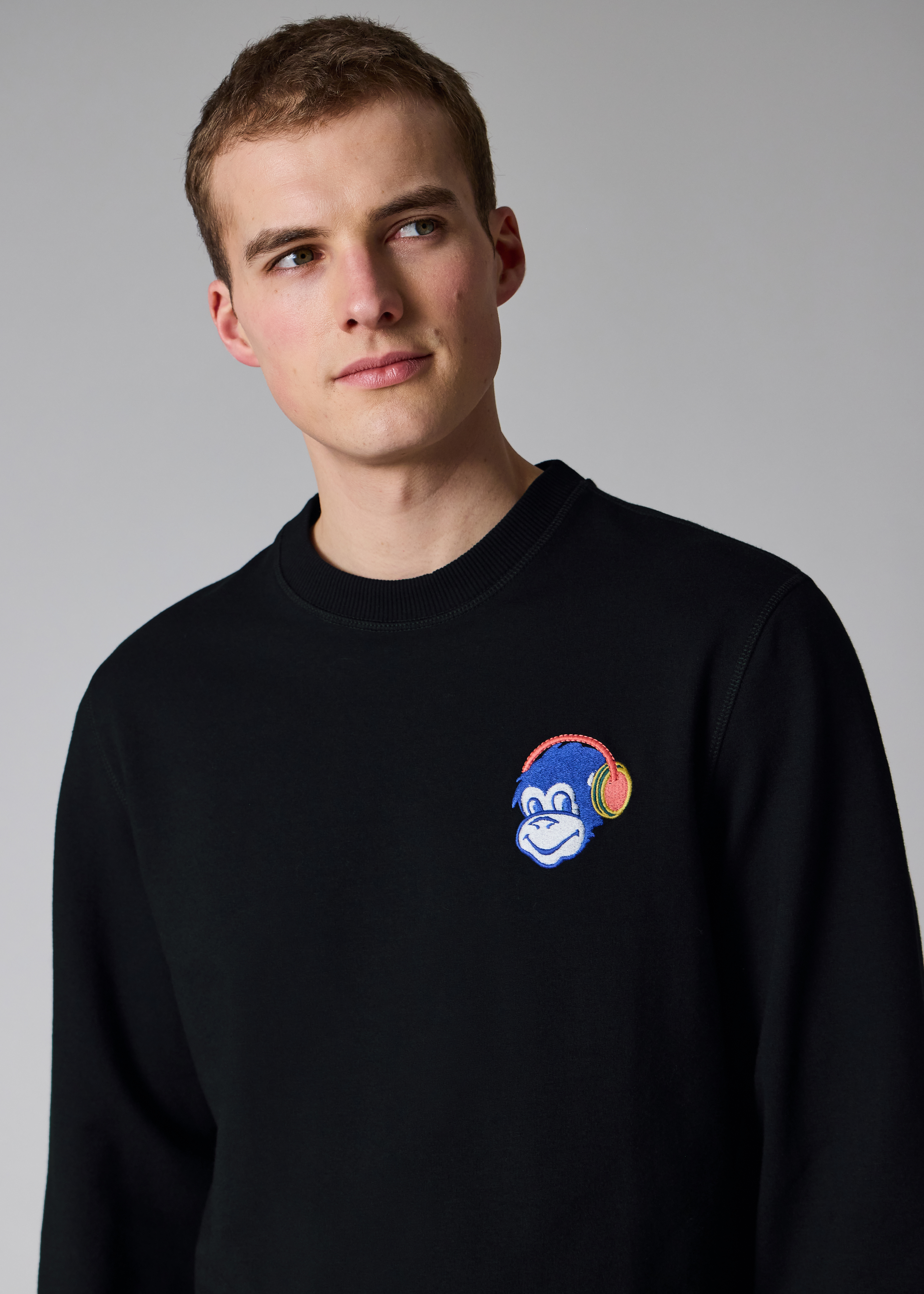 Black Embroidered 'Monkey Headphones' Sweatshirt