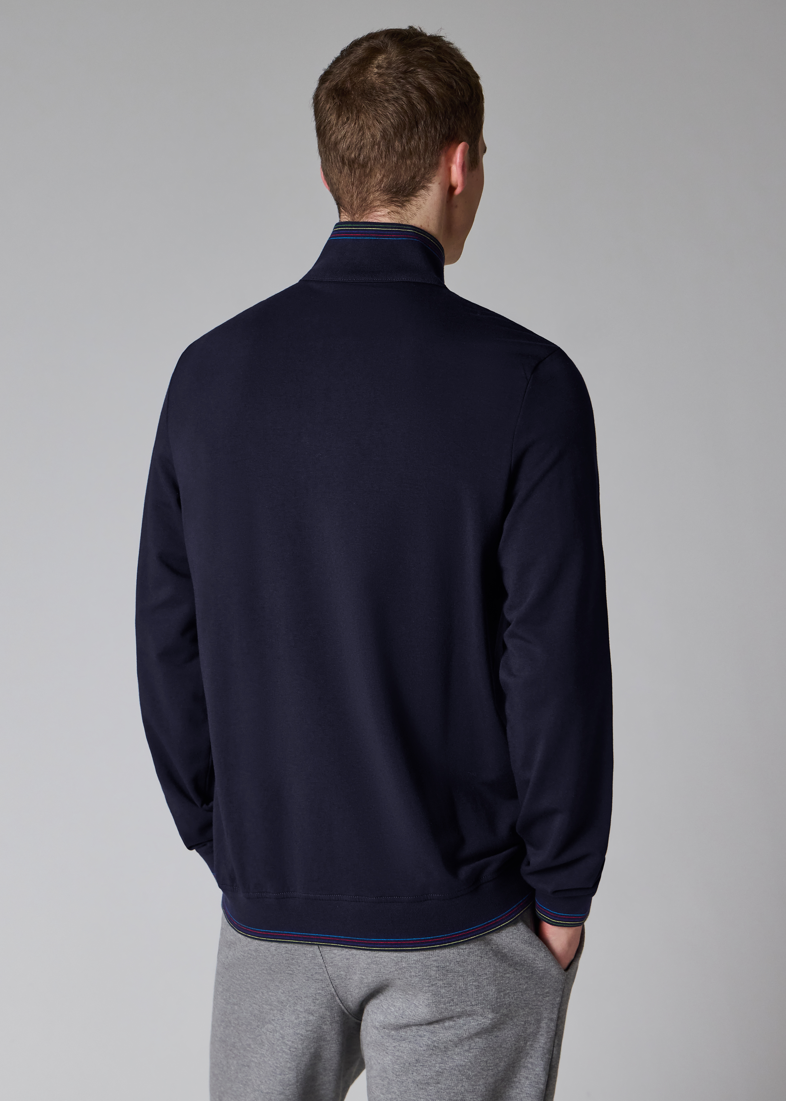 Navy Cotton-Blend 'Sports Stripe' Quarter Zip Sweatshirt