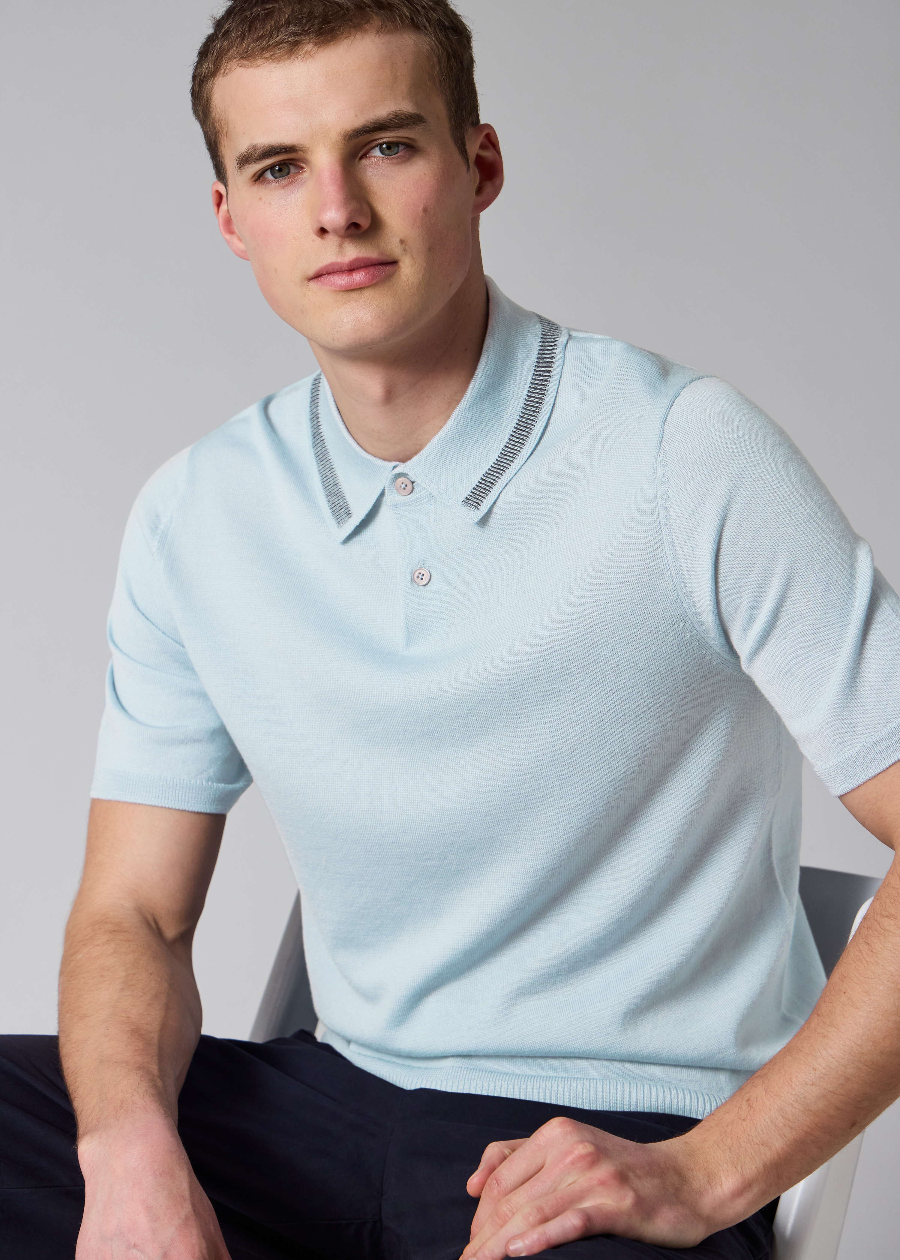 Light Blue Merino Wool Polo Shirt
