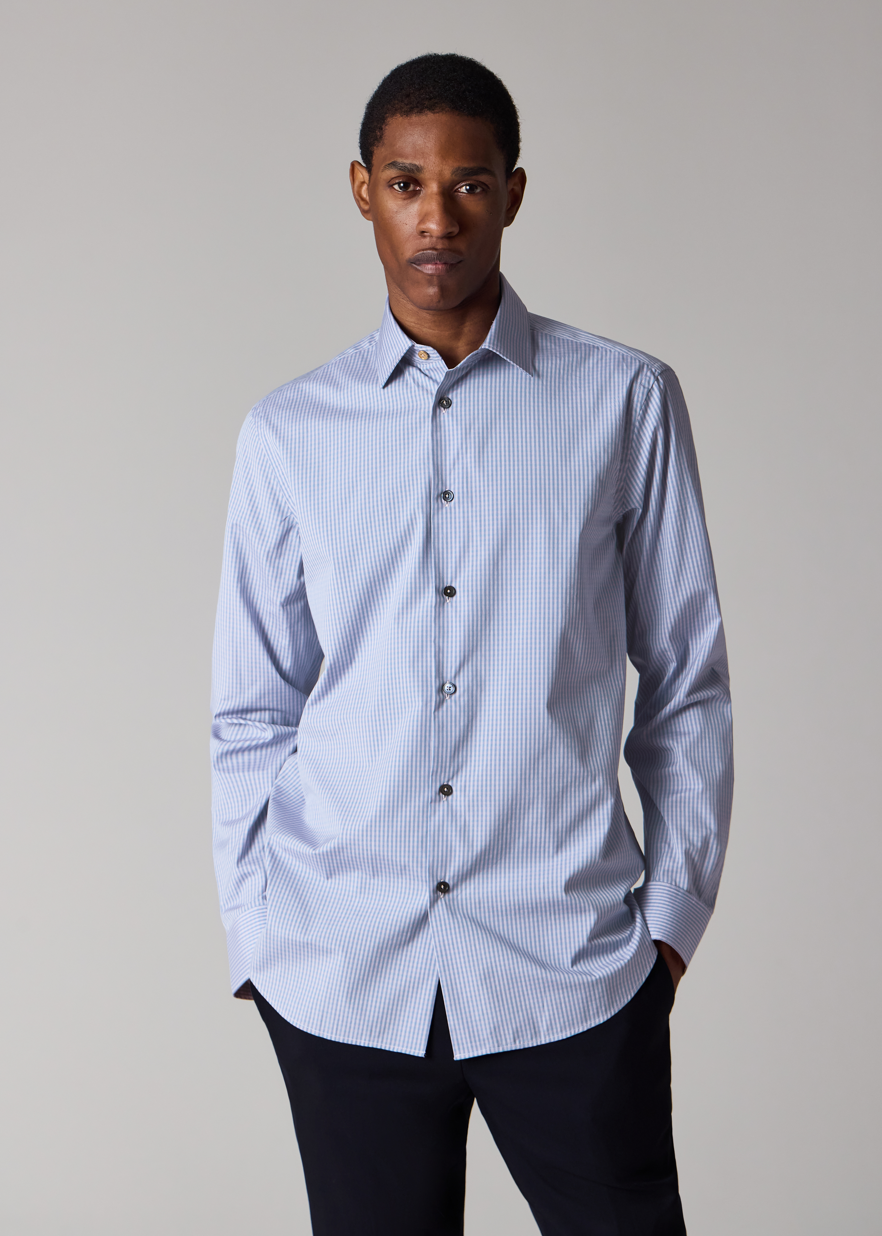 Tailored-Fit Blue and Lilac Gingham Shirt