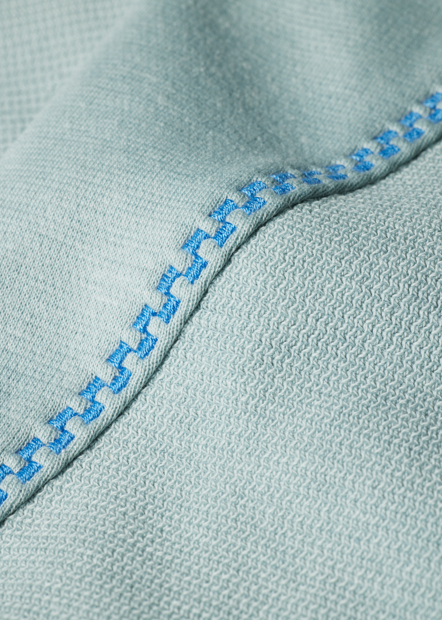 Light Blue Textured Sweatshirt with Contrast Embroidery
