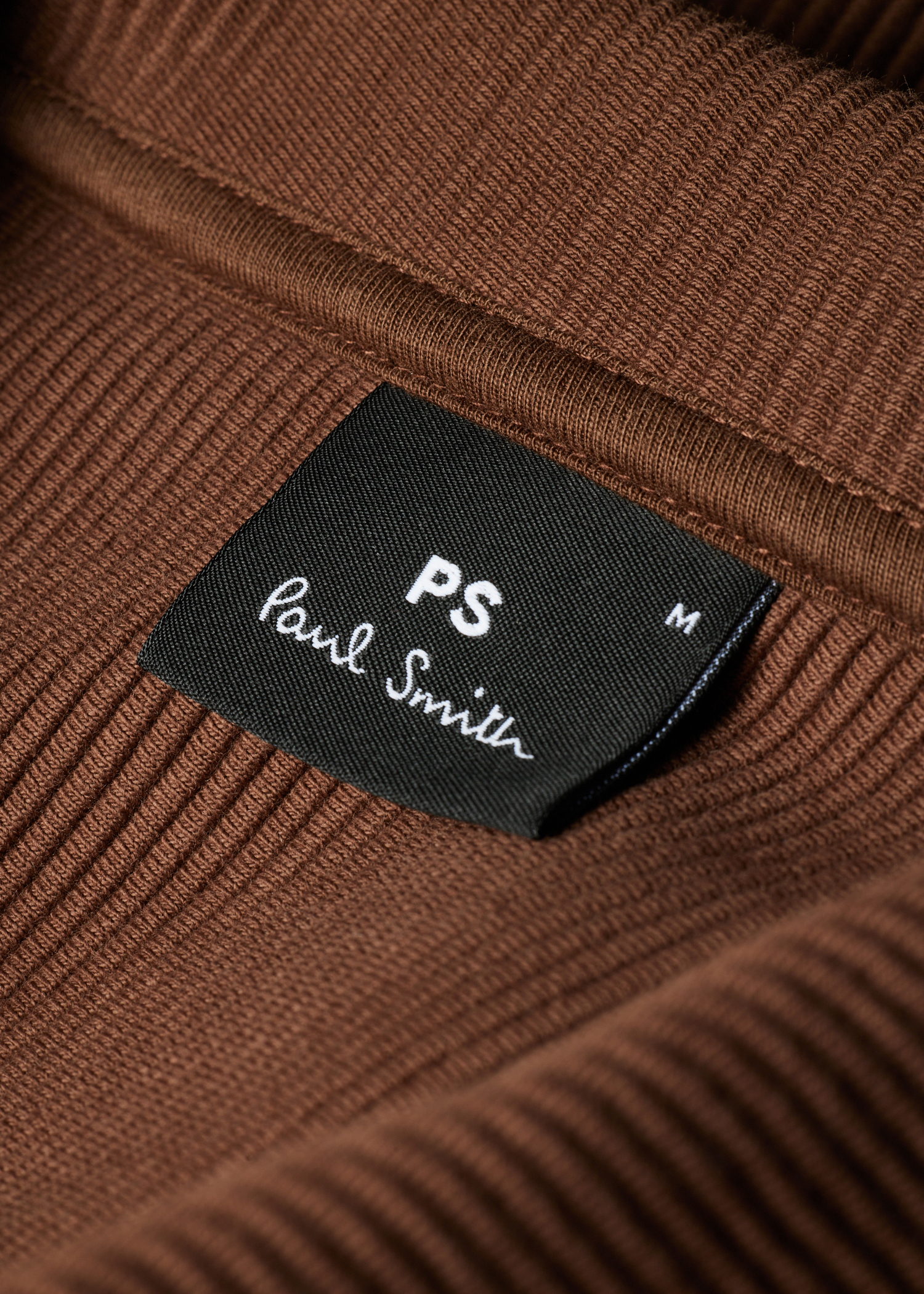 Brown Cotton Ribbed Zip Through Sweatshirt