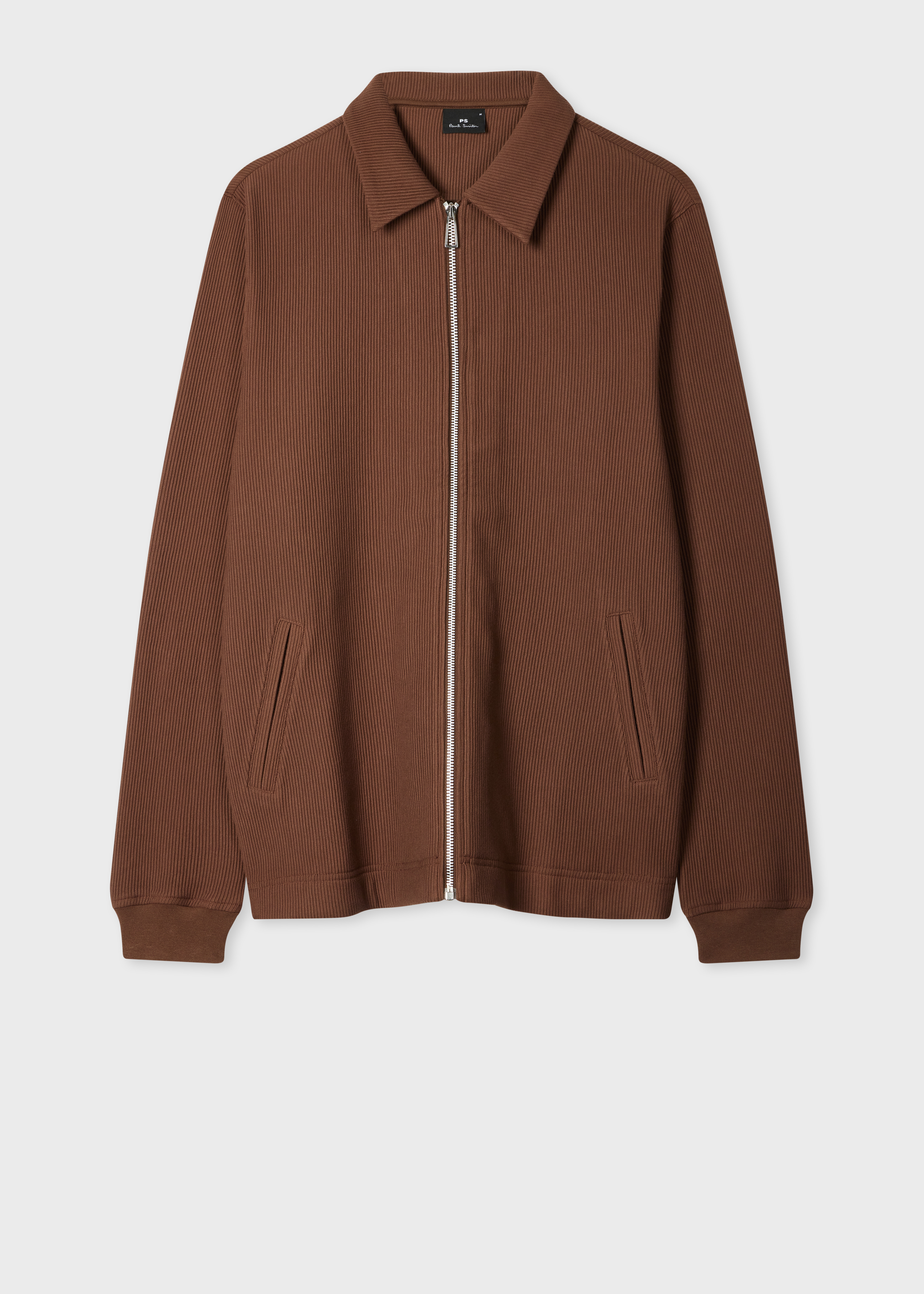 Brown Cotton Ribbed Zip Through Sweatshirt