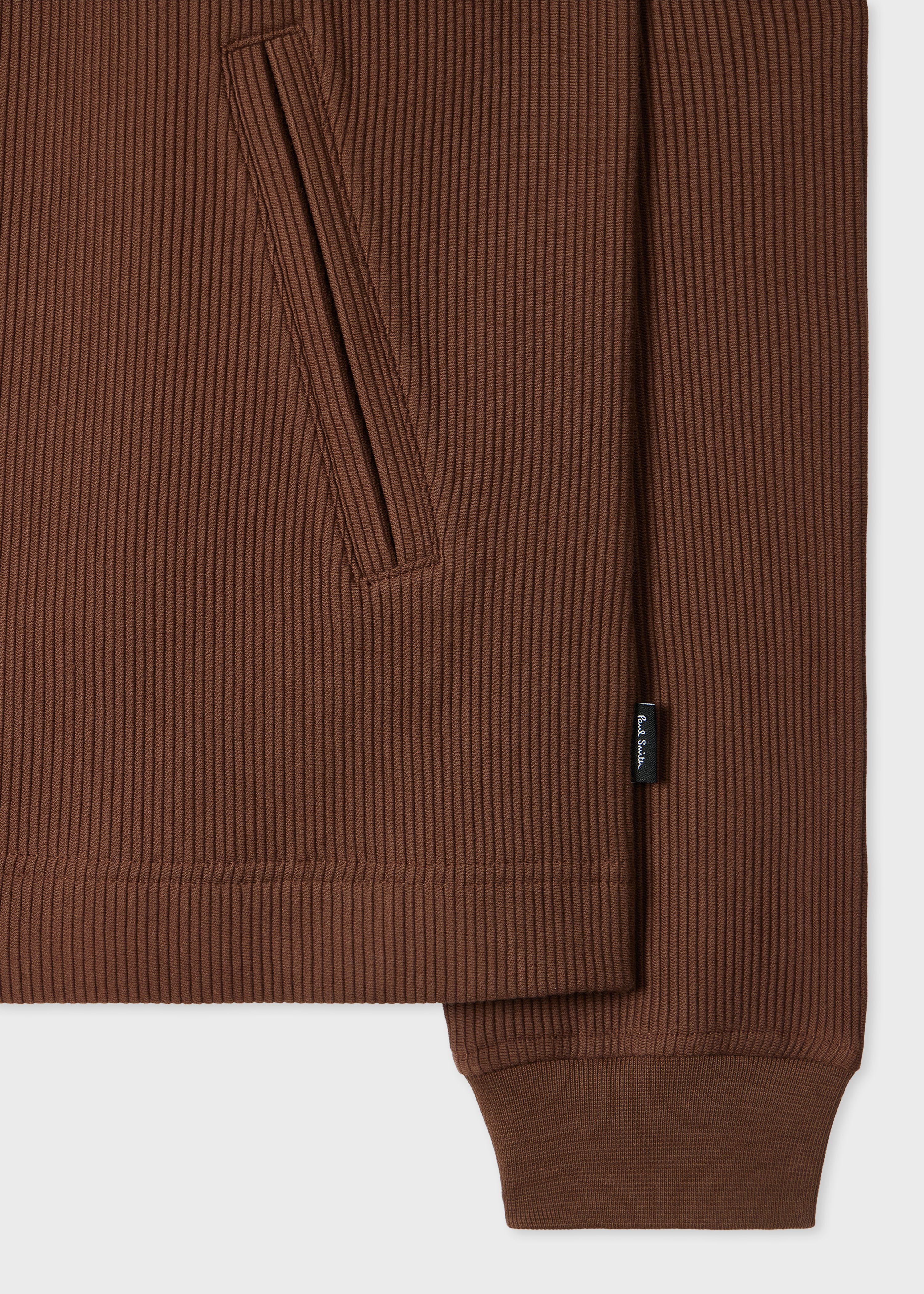 Brown Cotton Ribbed Zip Through Sweatshirt